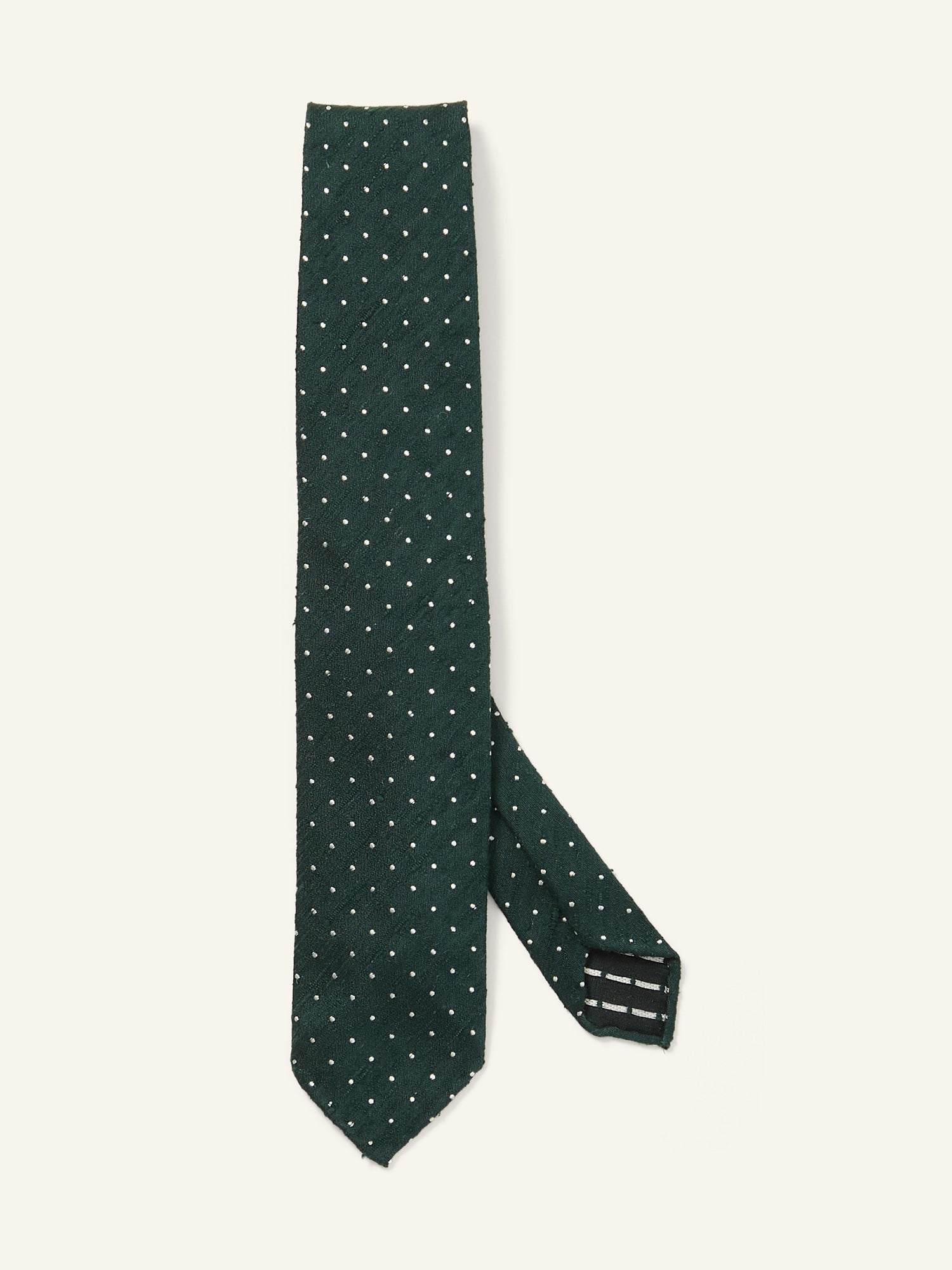 Embroidered Spot Slub Silk Tie Dk Green