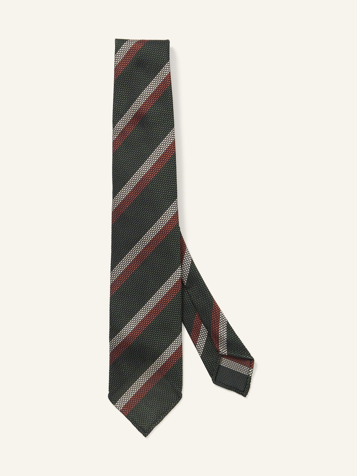 Double Stripe Grenadine Silk Tie Green, Cream & White