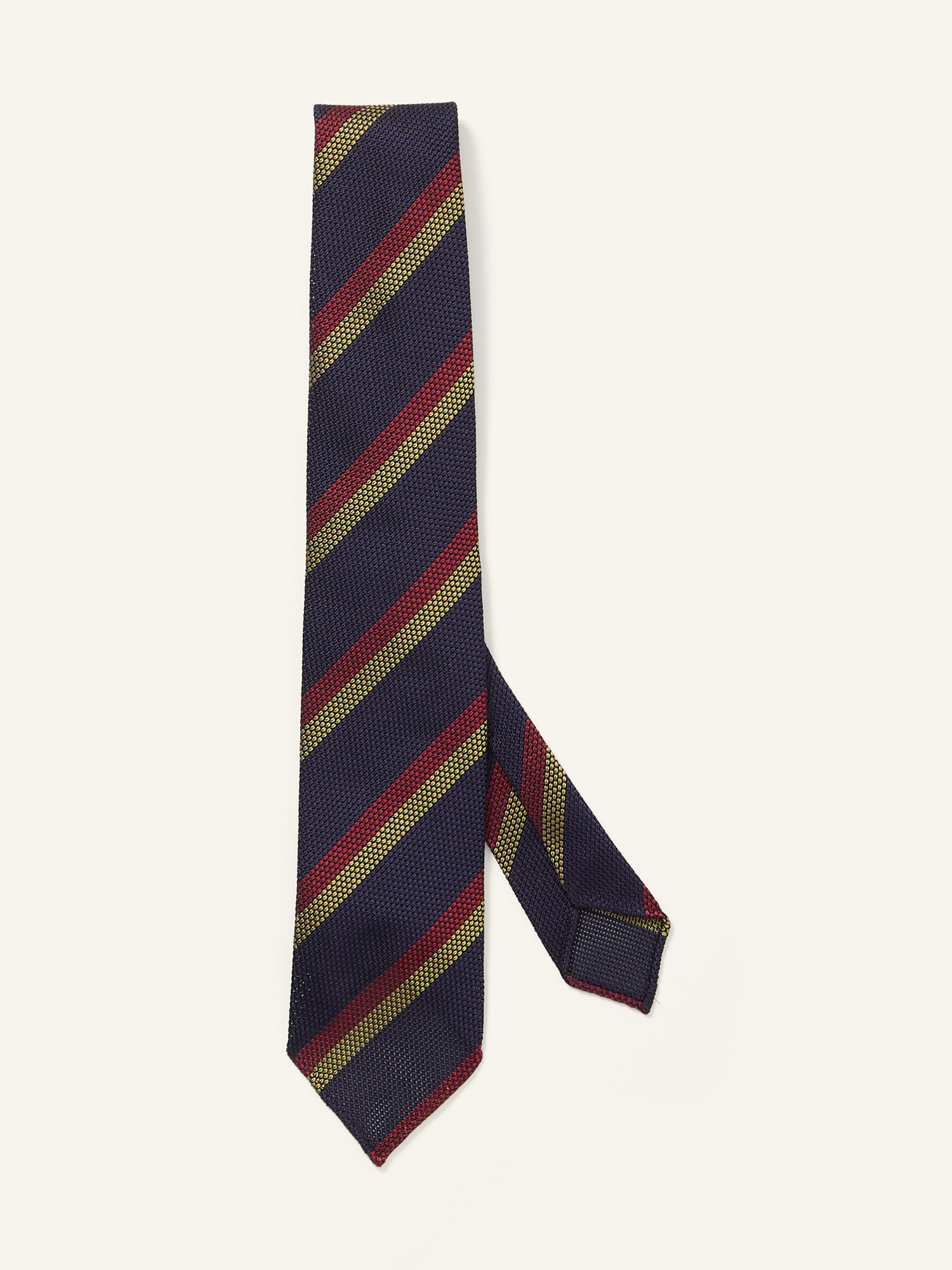 Double Stripe Grenadine Silk Tie Navy, Red & Gold