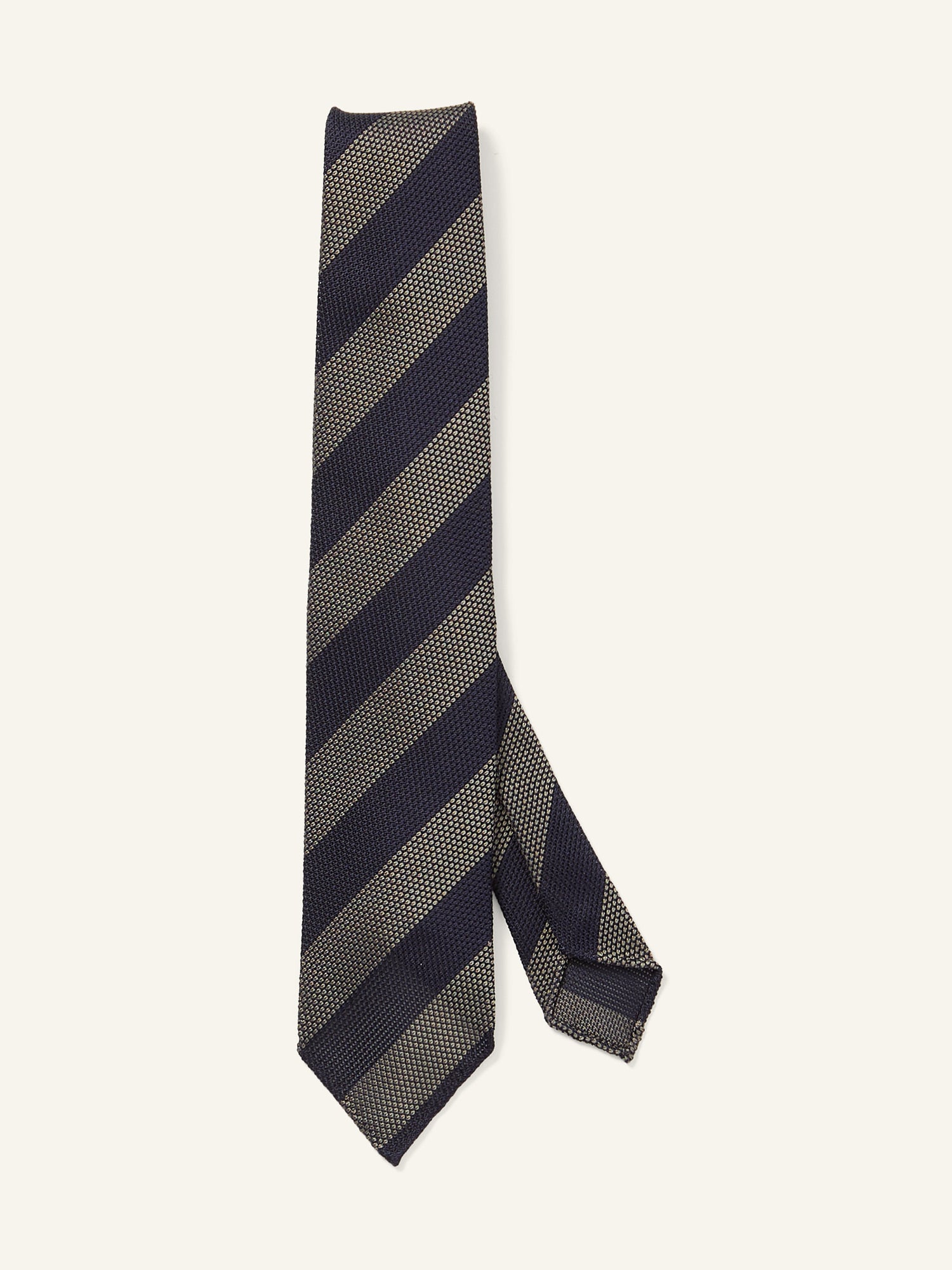 Block Stripe Grenadine Tie Navy & Khaki