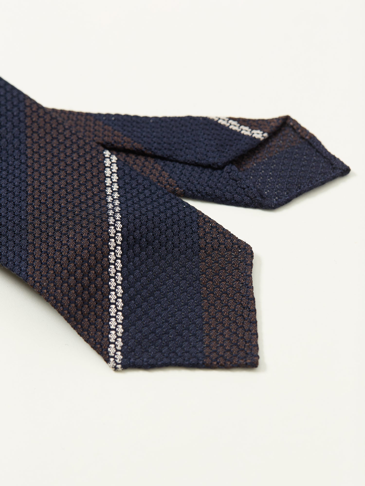 Multi Block Stripe Grenadine Tie Navy, Brown & White