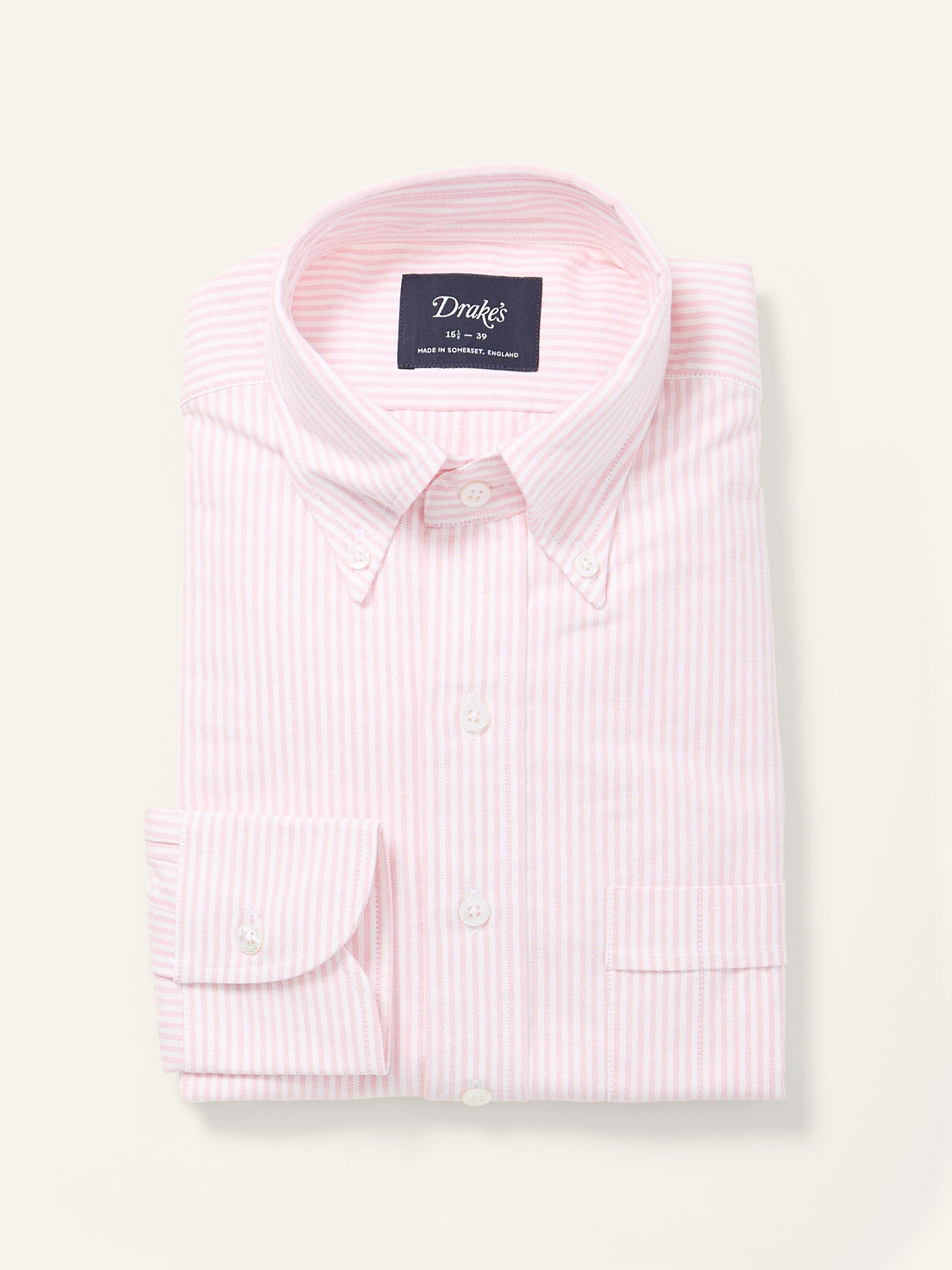 Oxford Cloth Button Down Shirt Light Pink Ticking Stripe