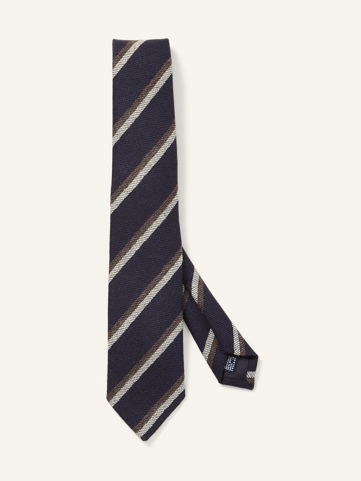 Stripe Shetland Wool Tie Navy, White & Brown