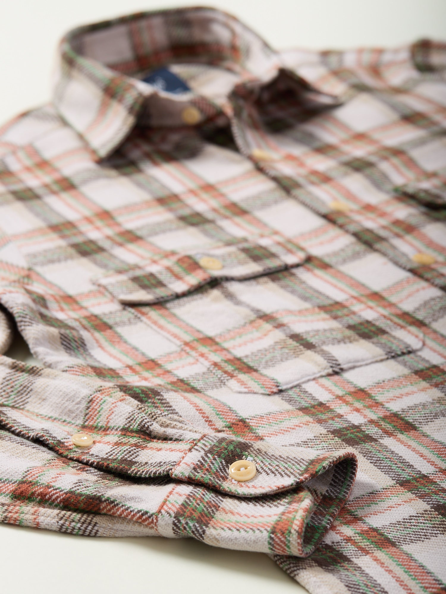 Checked Heavy Cotton Work Shirt Ecru/Clay/Green