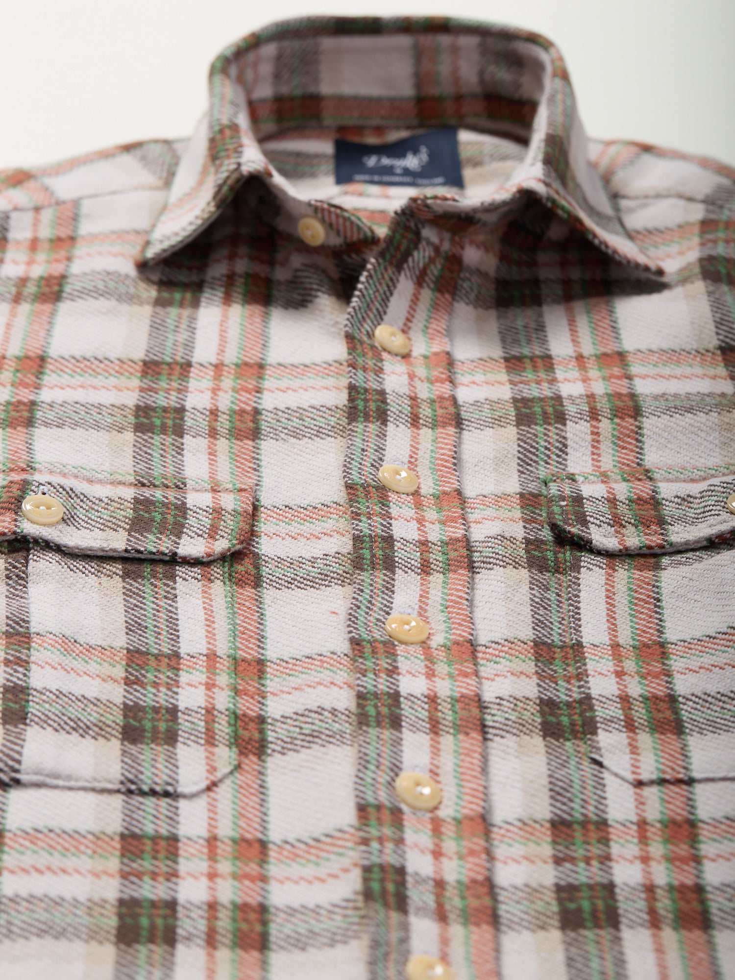Checked Heavy Cotton Work Shirt Ecru/Clay/Green
