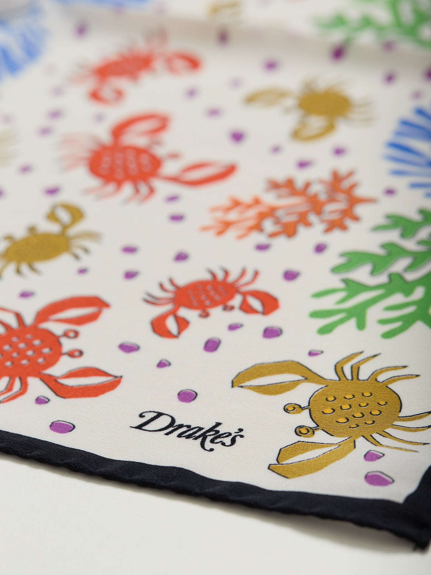 Coral & Crab Printed Pocket Square Ecru