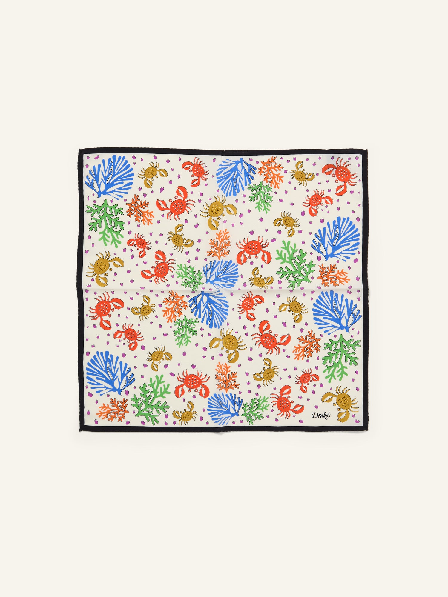 Coral & Crab Printed Pocket Square Ecru