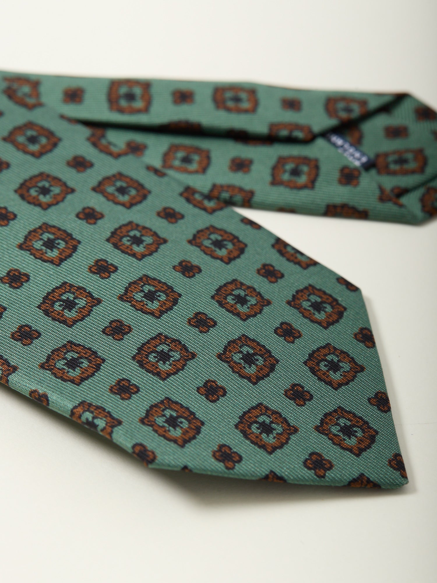 Flower Medallion Print Silk Tie Green