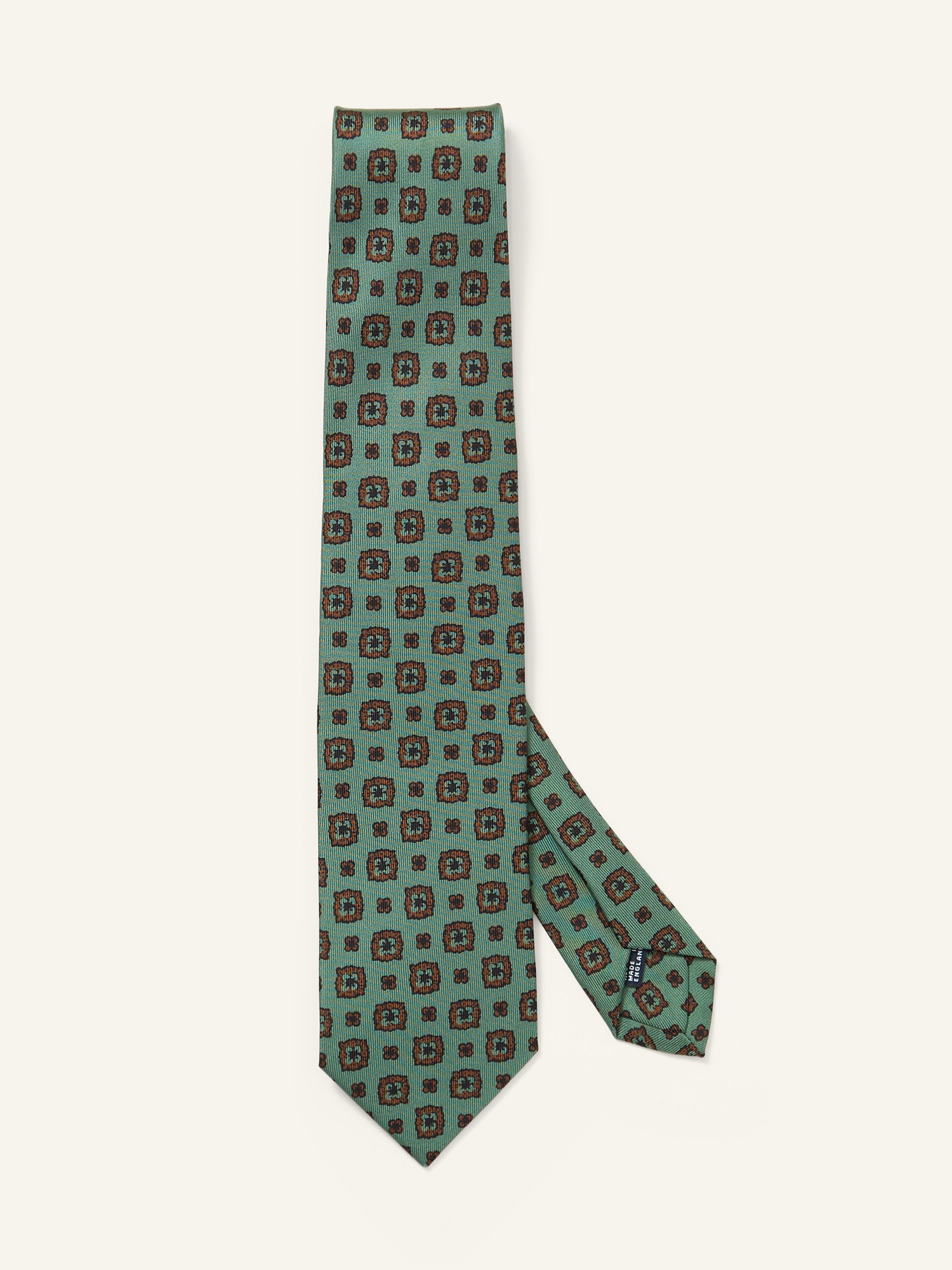 Flower Medallion Print Silk Tie Green