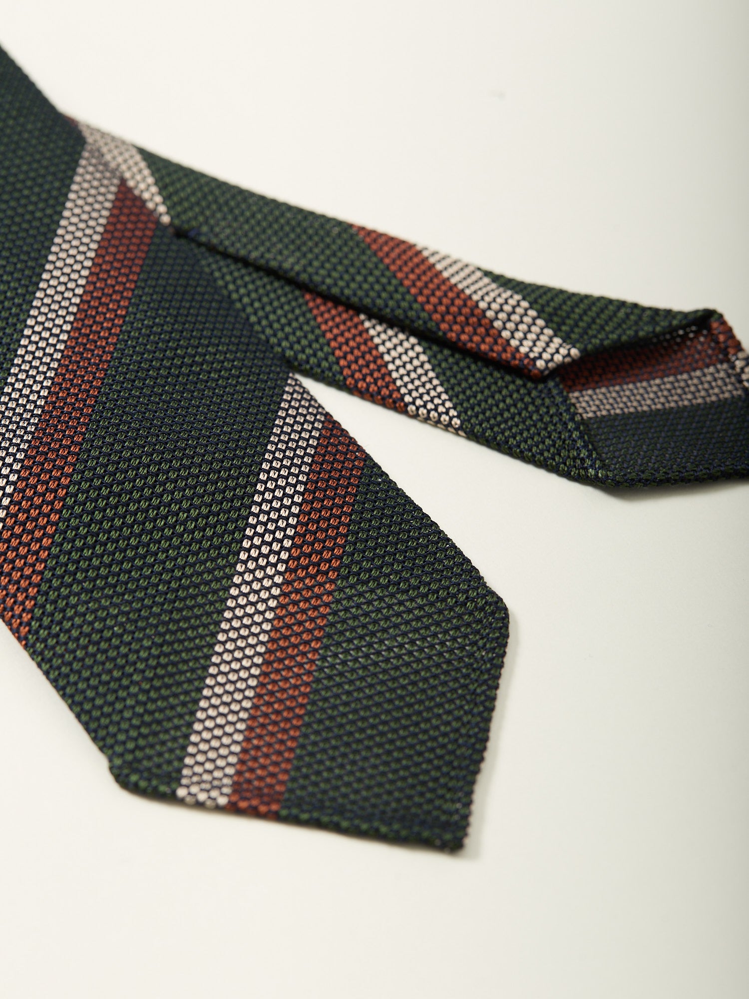 Double Stripe Grenadine Silk Tie Green, Cream & White