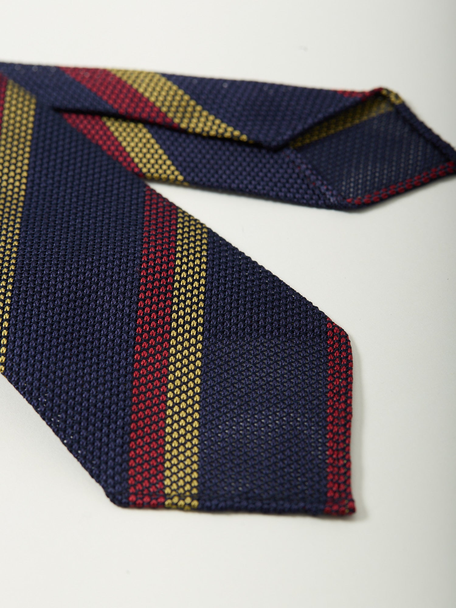 Double Stripe Grenadine Silk Tie Navy, Red & Gold