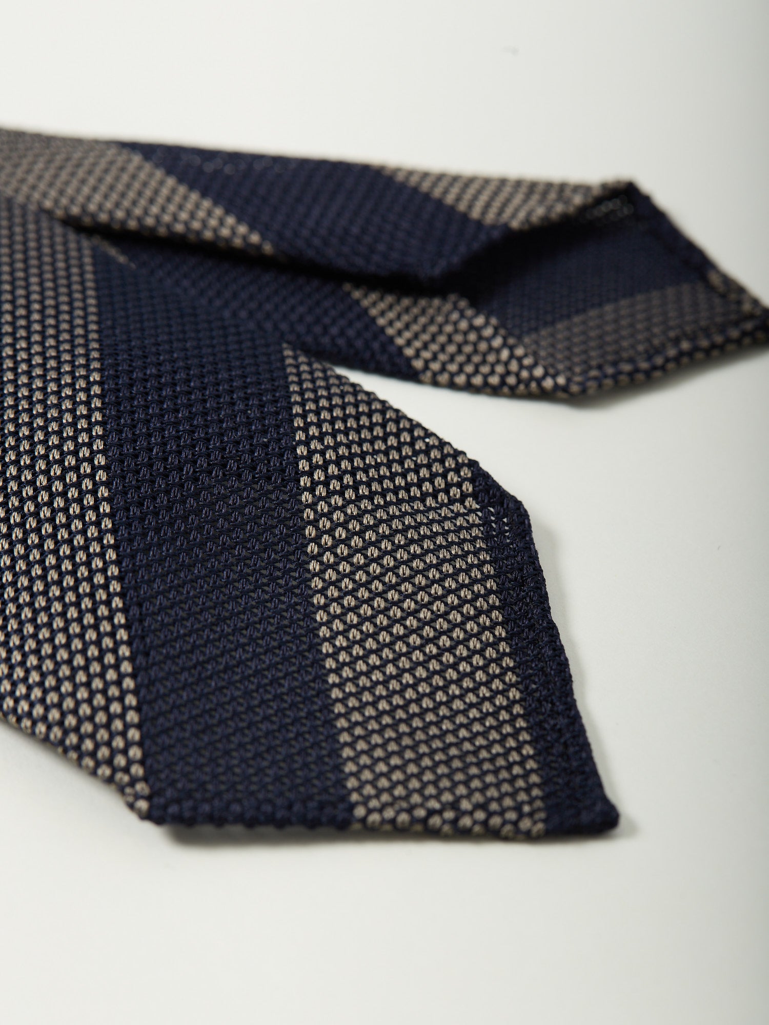 Block Stripe Grenadine Tie Navy & Khaki