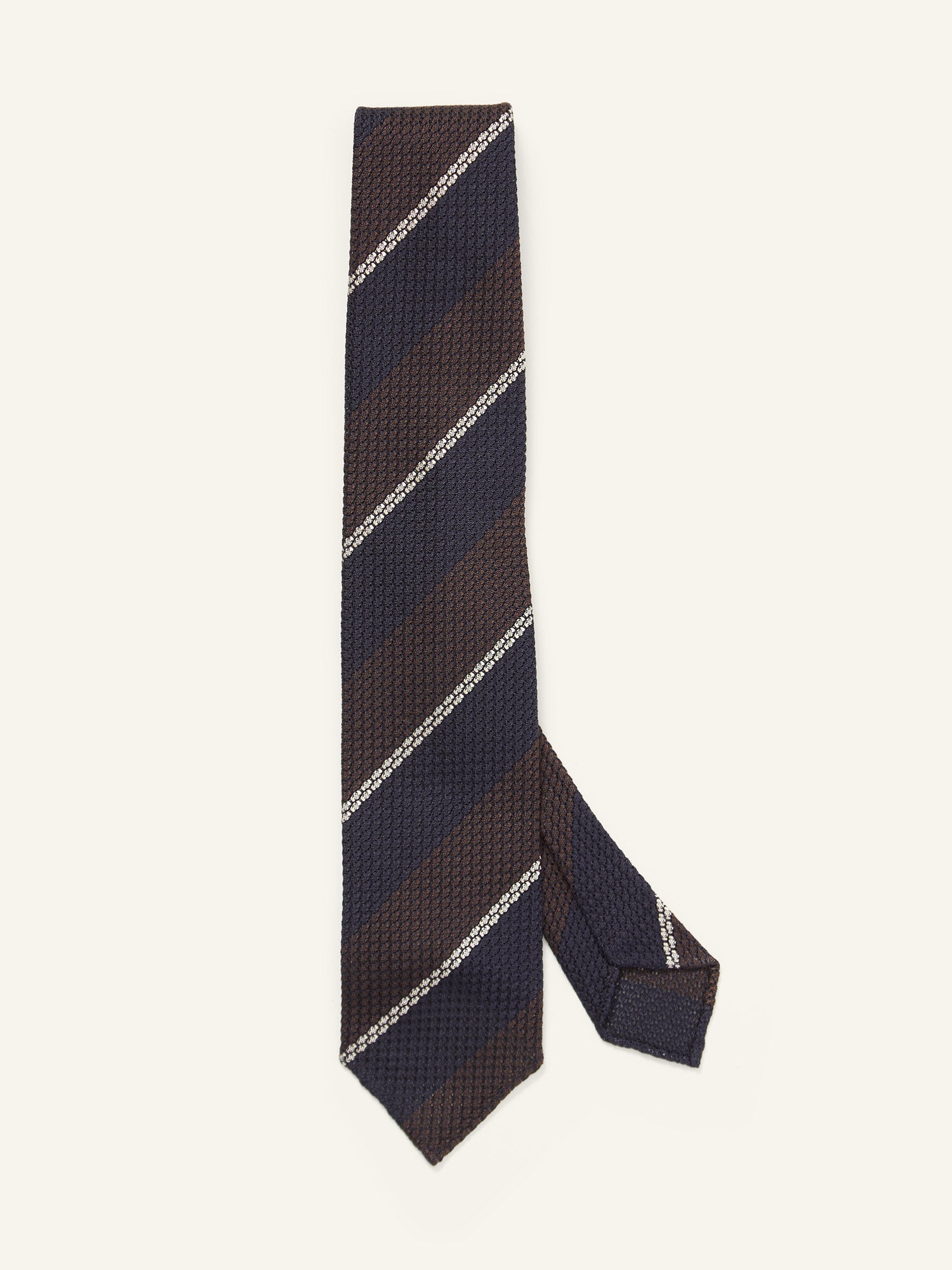 Multi Block Stripe Grenadine Tie Navy, Brown & White