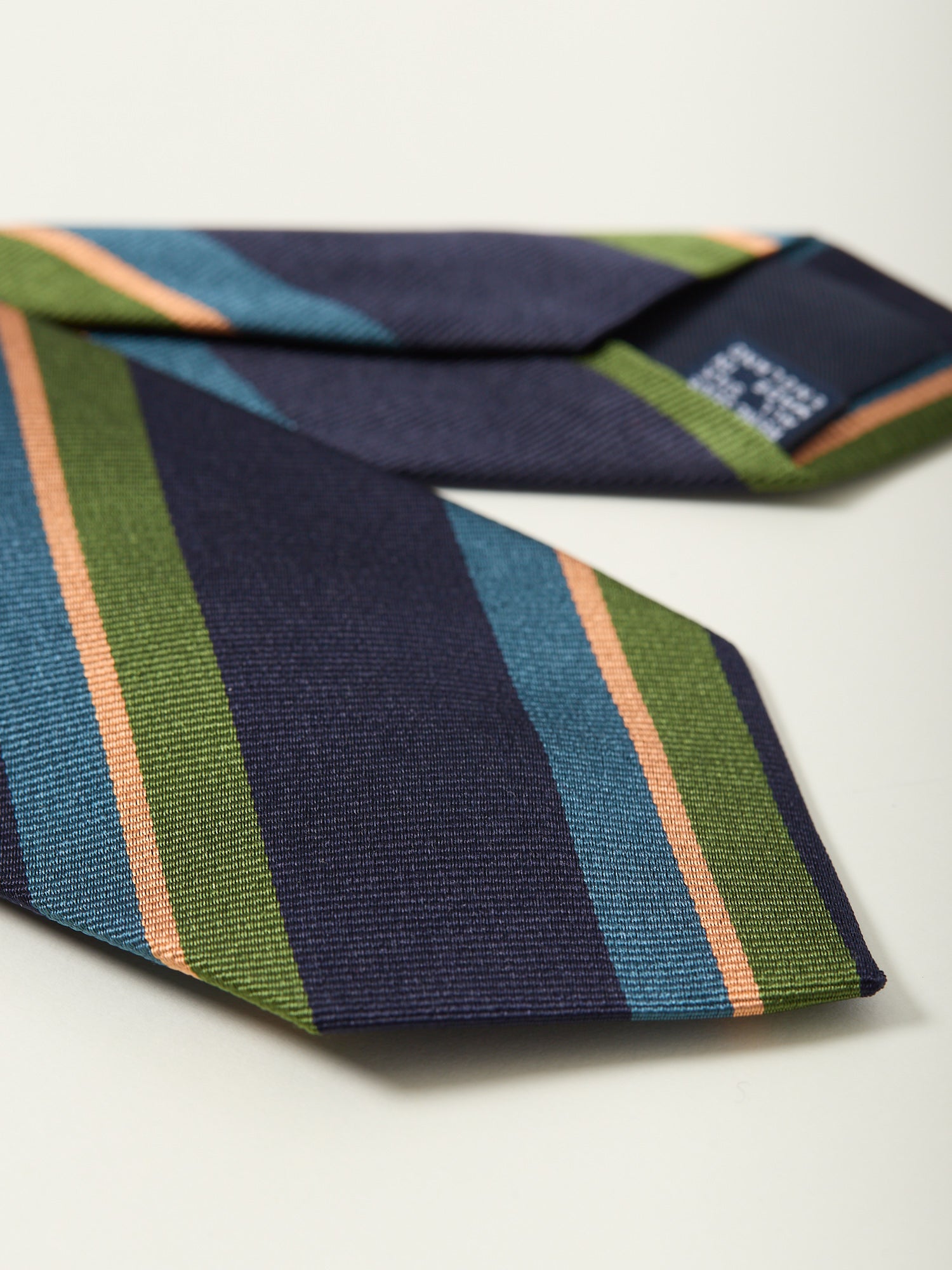 Sandwich Stripe Repp Silk Tie Navy/Green/Aqua