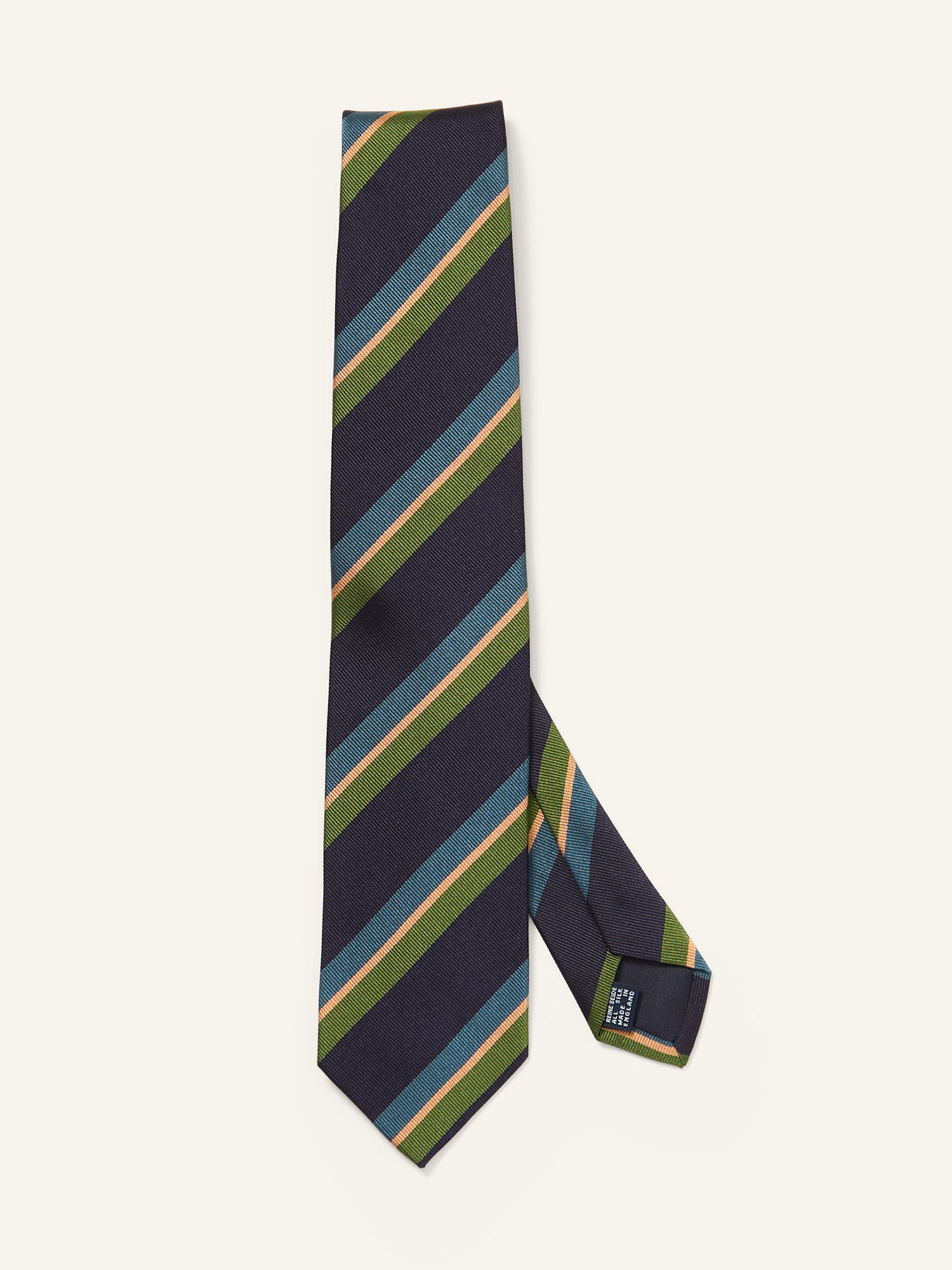 Sandwich Stripe Repp Silk Tie Navy/Green/Aqua