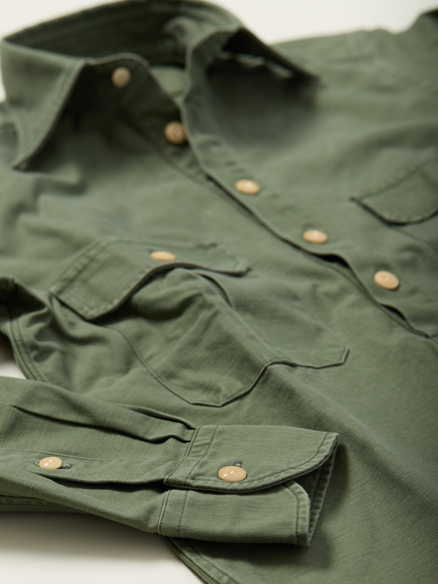 Satin Popover Work Shirt Military Green