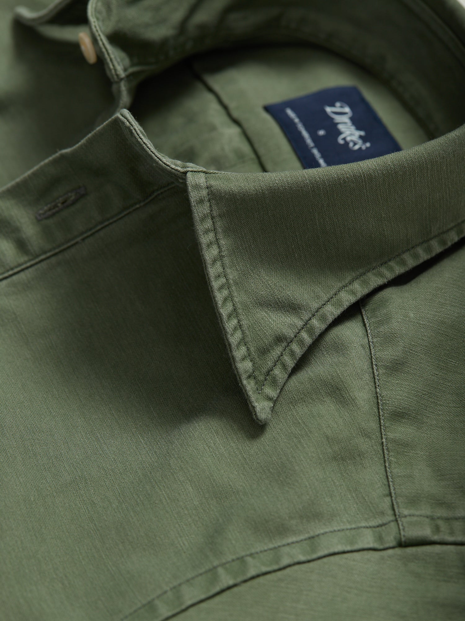 Satin Popover Work Shirt Military Green
