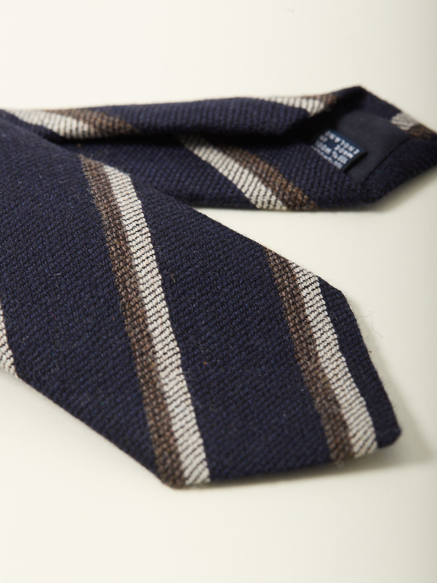 Stripe Shetland Wool Tie Navy, White & Brown