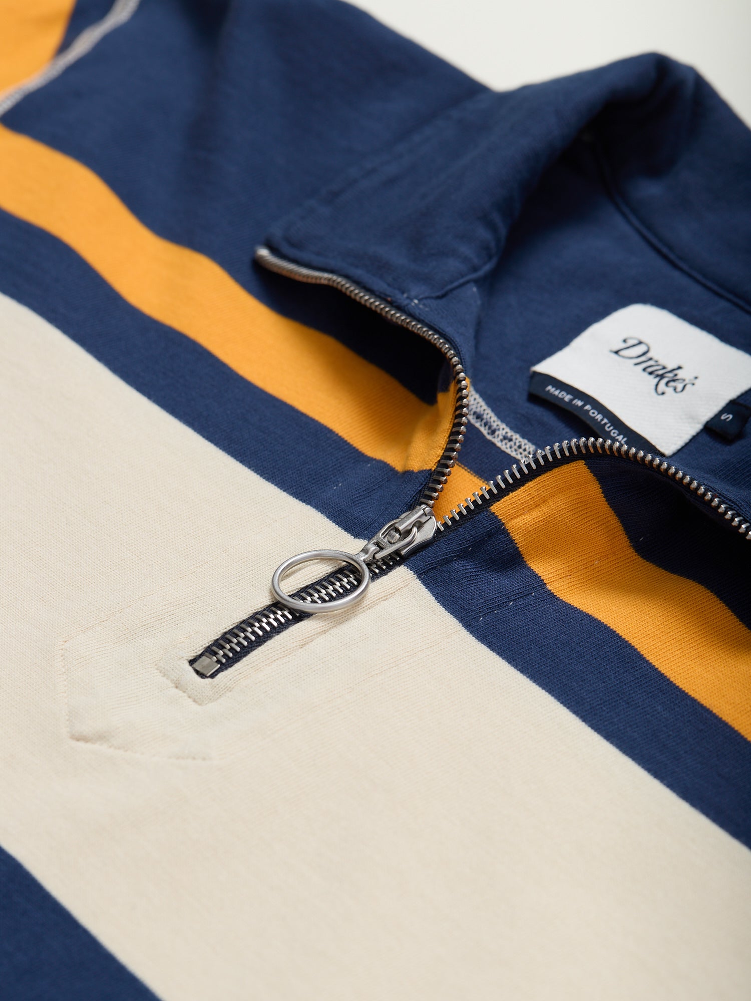 Stripe Quarter Zip Rugby Shirt Ecru Navy & Yellow