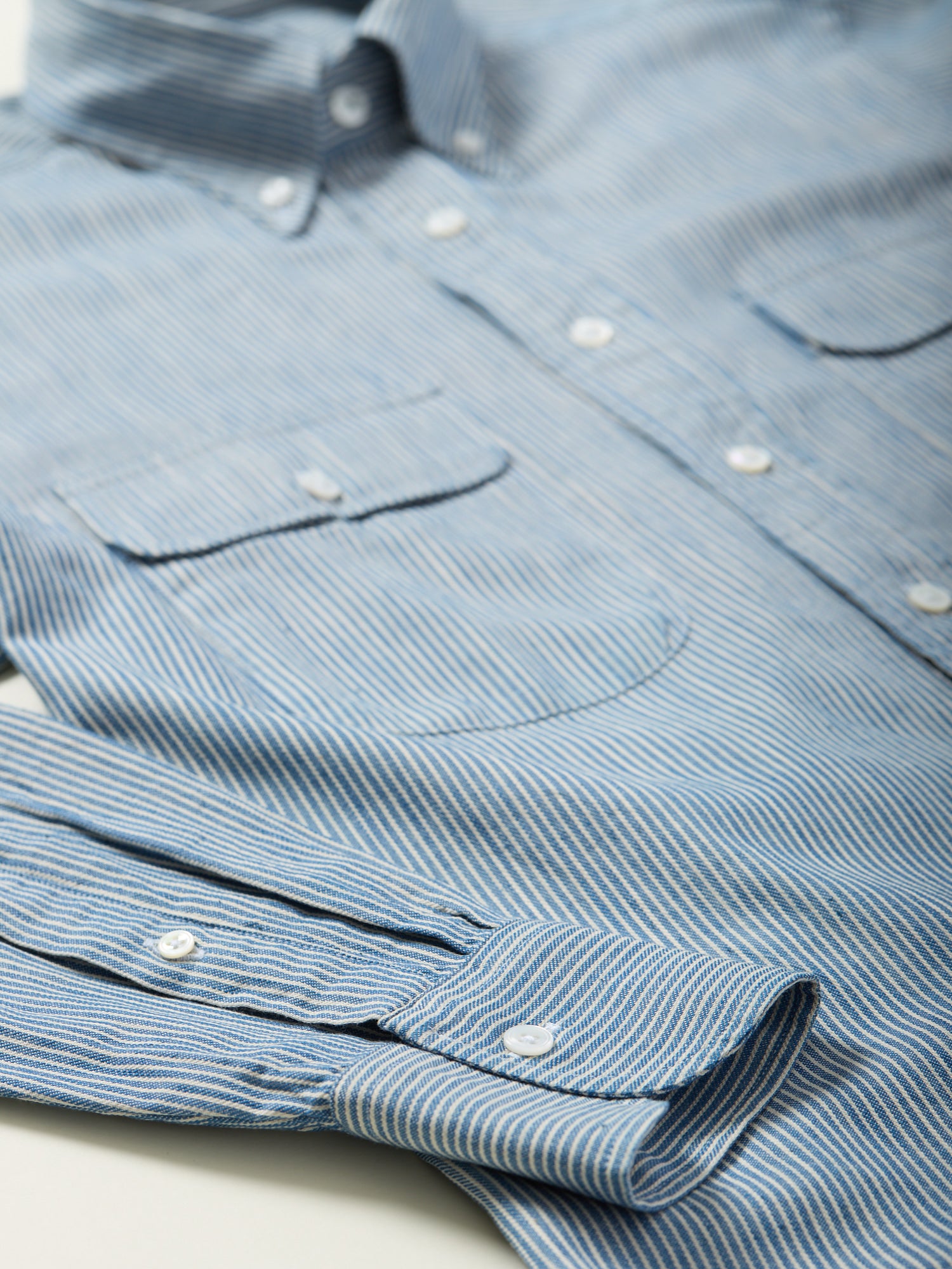 Striped Denim Work Shirt Blue