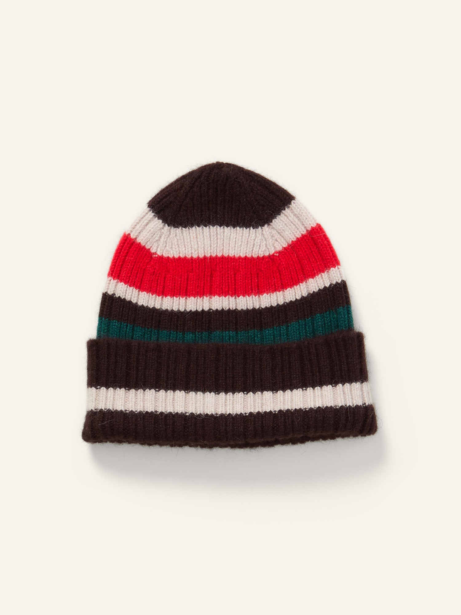 Striped Geelongora Beanie Brown, Ecru & Red