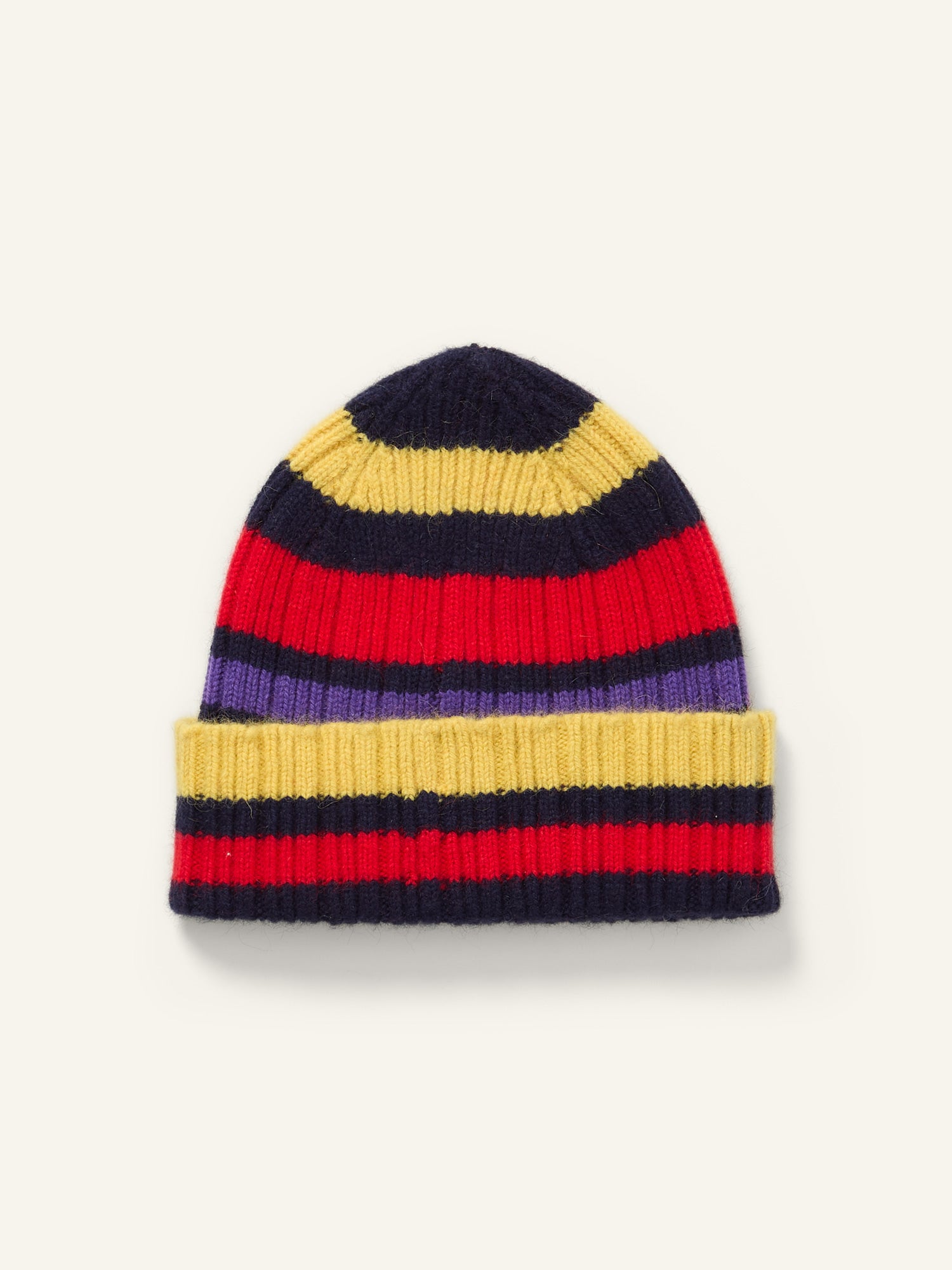 Striped Geelongora Beanie Navy, Yellow & Red