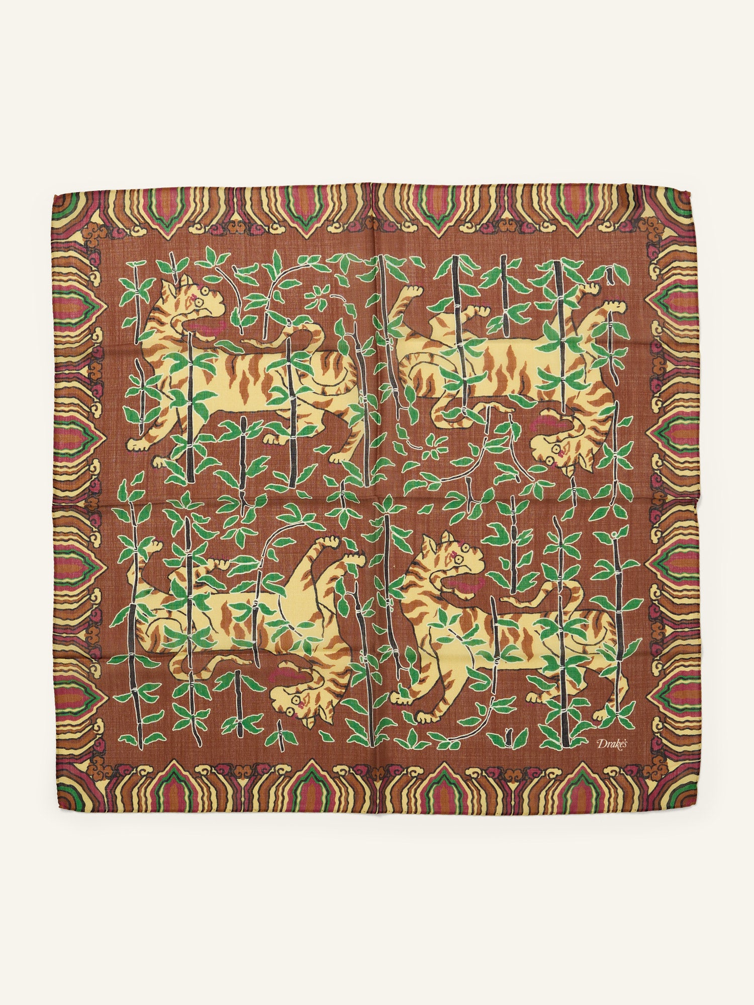 Tiger Print Wool/Silk Bandana Brown