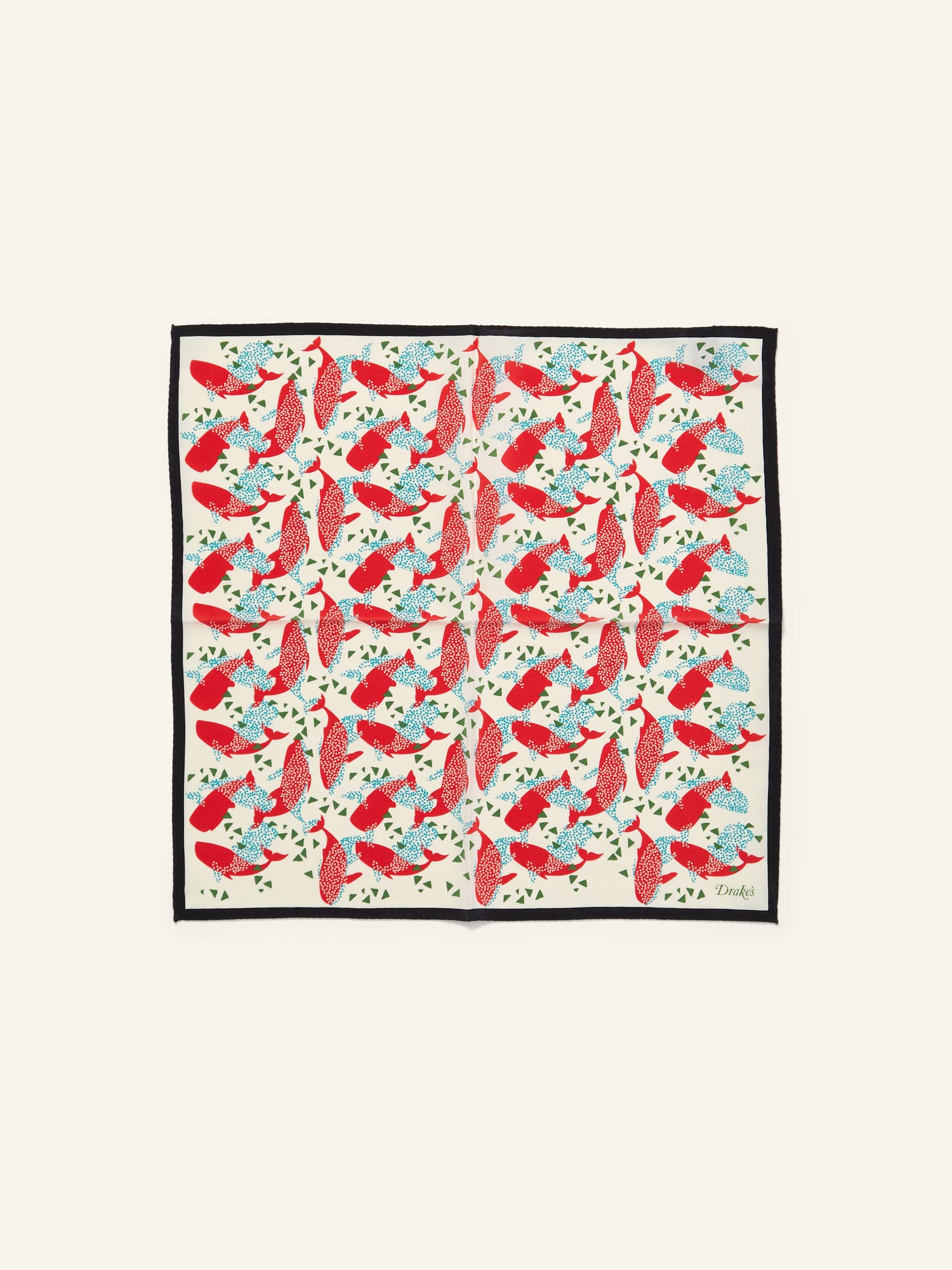 Whale Print Pocket Square Ecru