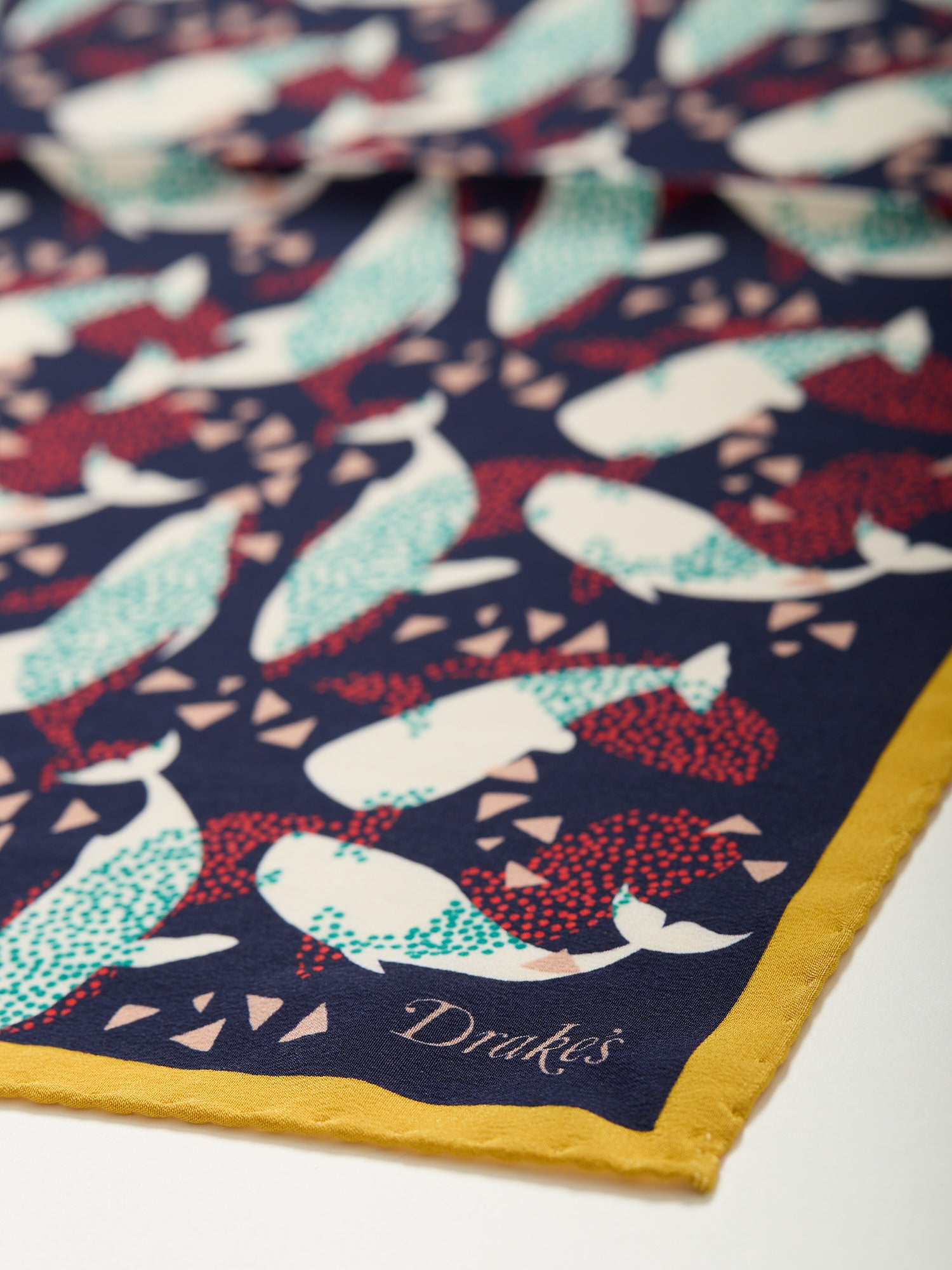 Whale Print Pocket Square Navy