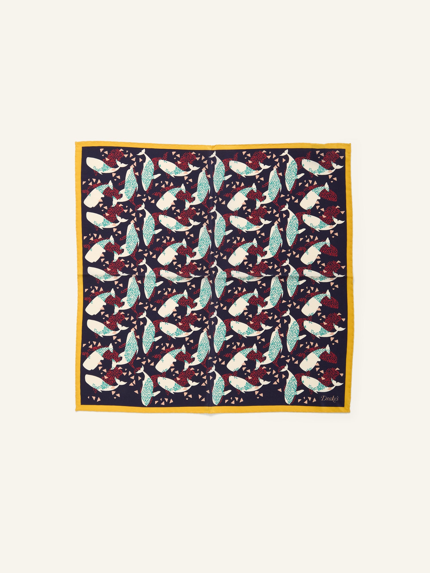 Whale Print Pocket Square Navy