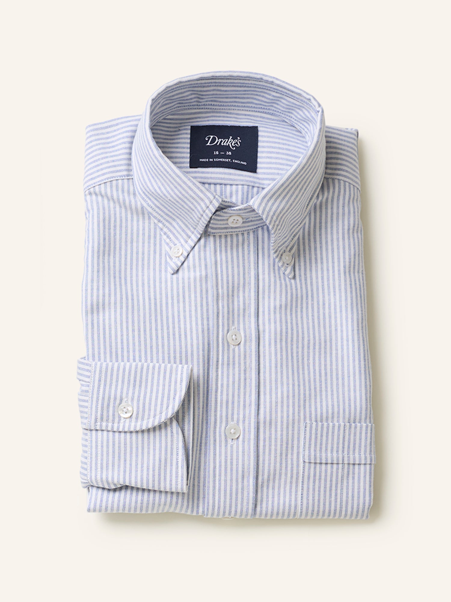 Oxford Cloth Button Down Shirt Ticking Stripe Blue