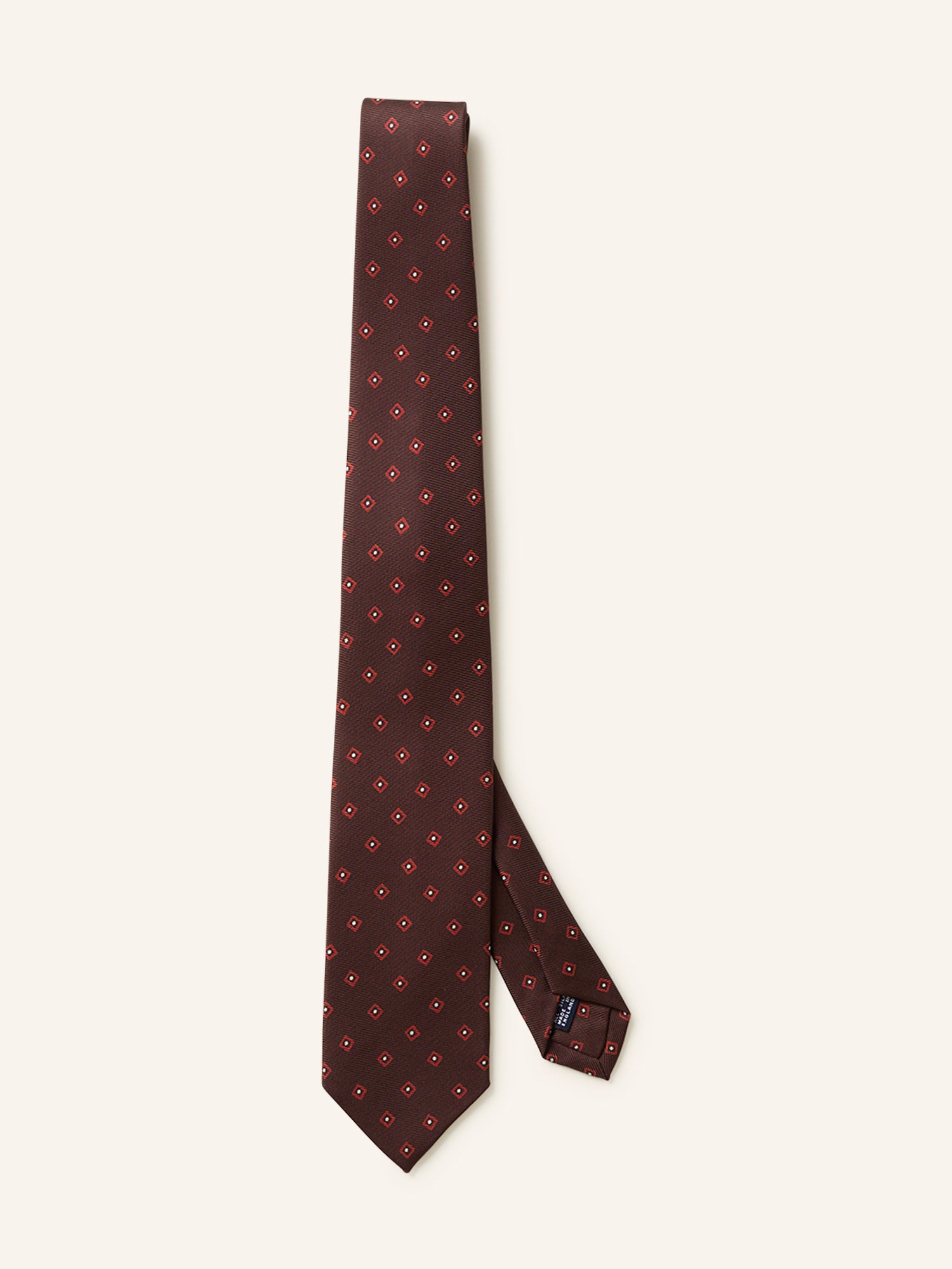 Printed Squares Silk Tie Brown