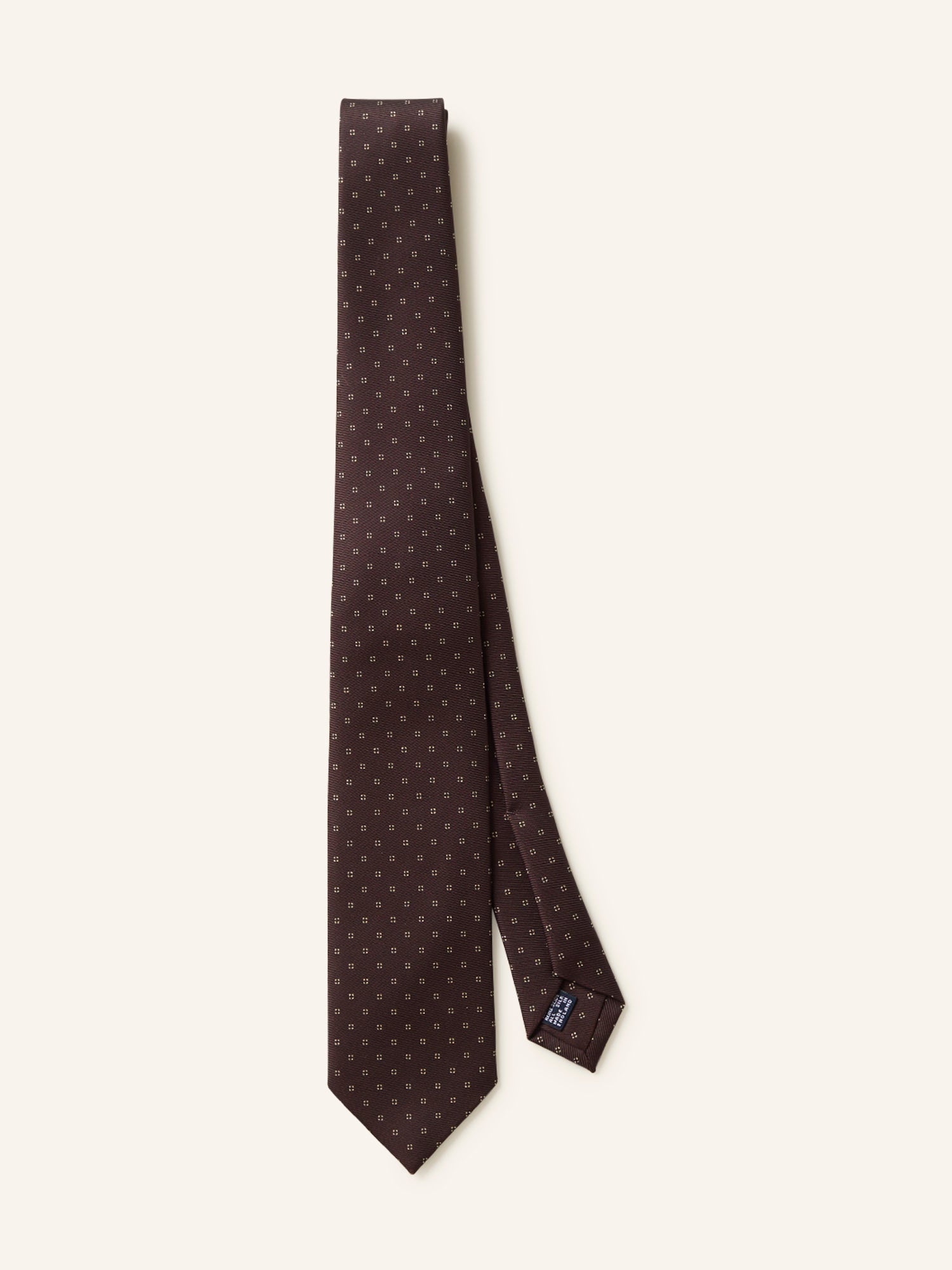 Mini Stitching Print Silk Tie Brown