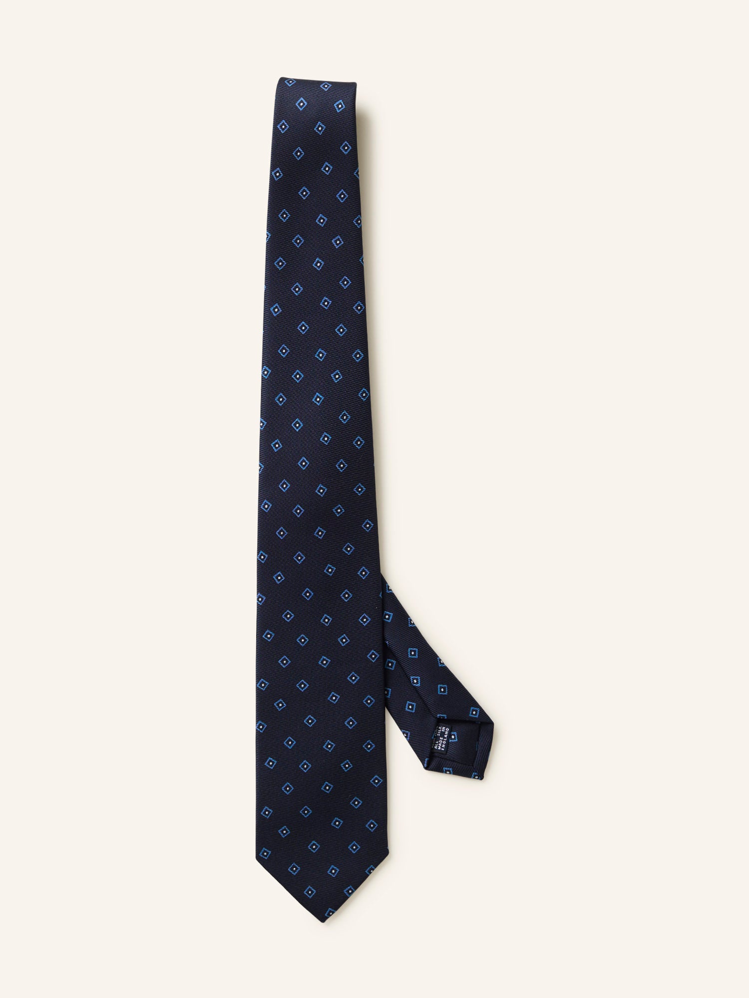 Printed Squares Silk Tie Navy