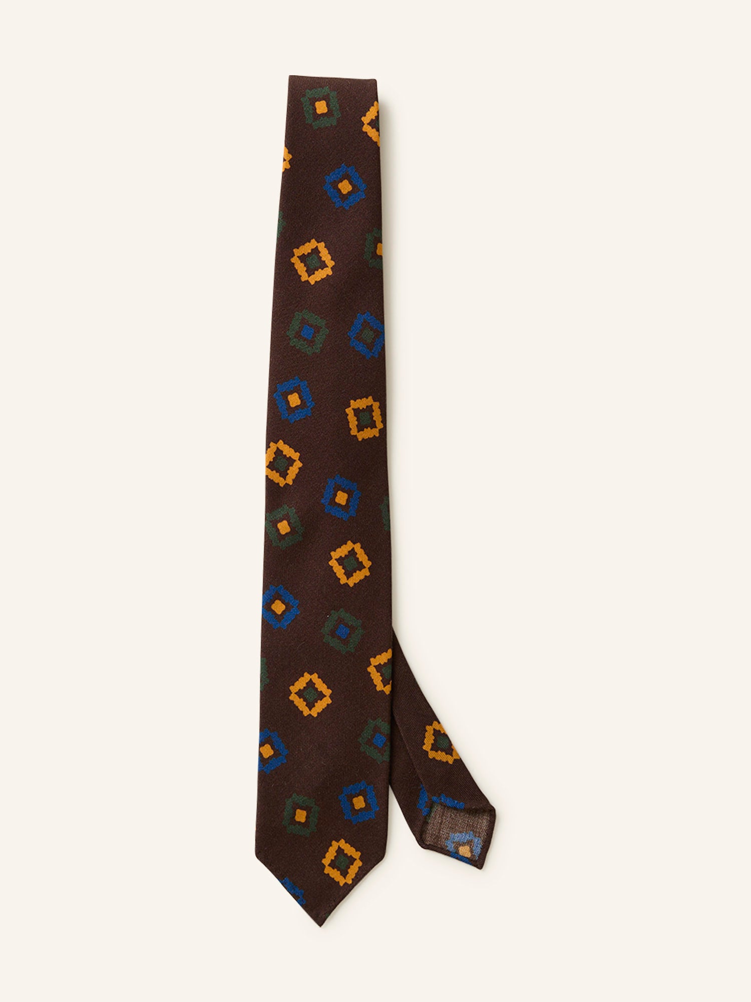 Retro Print Wool Tie Brown