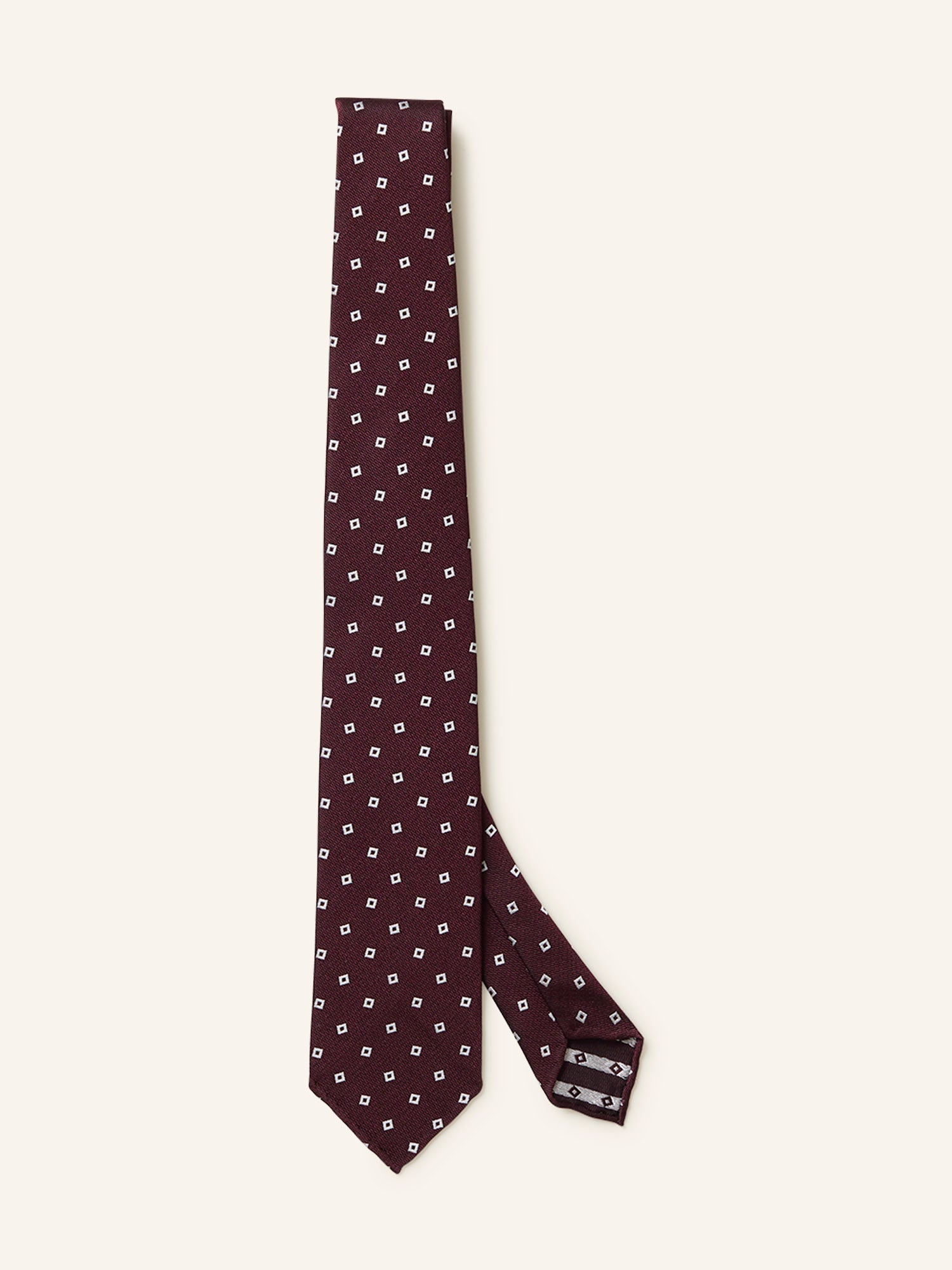 Tumbling Squares Motif Silk Tie Burgundy