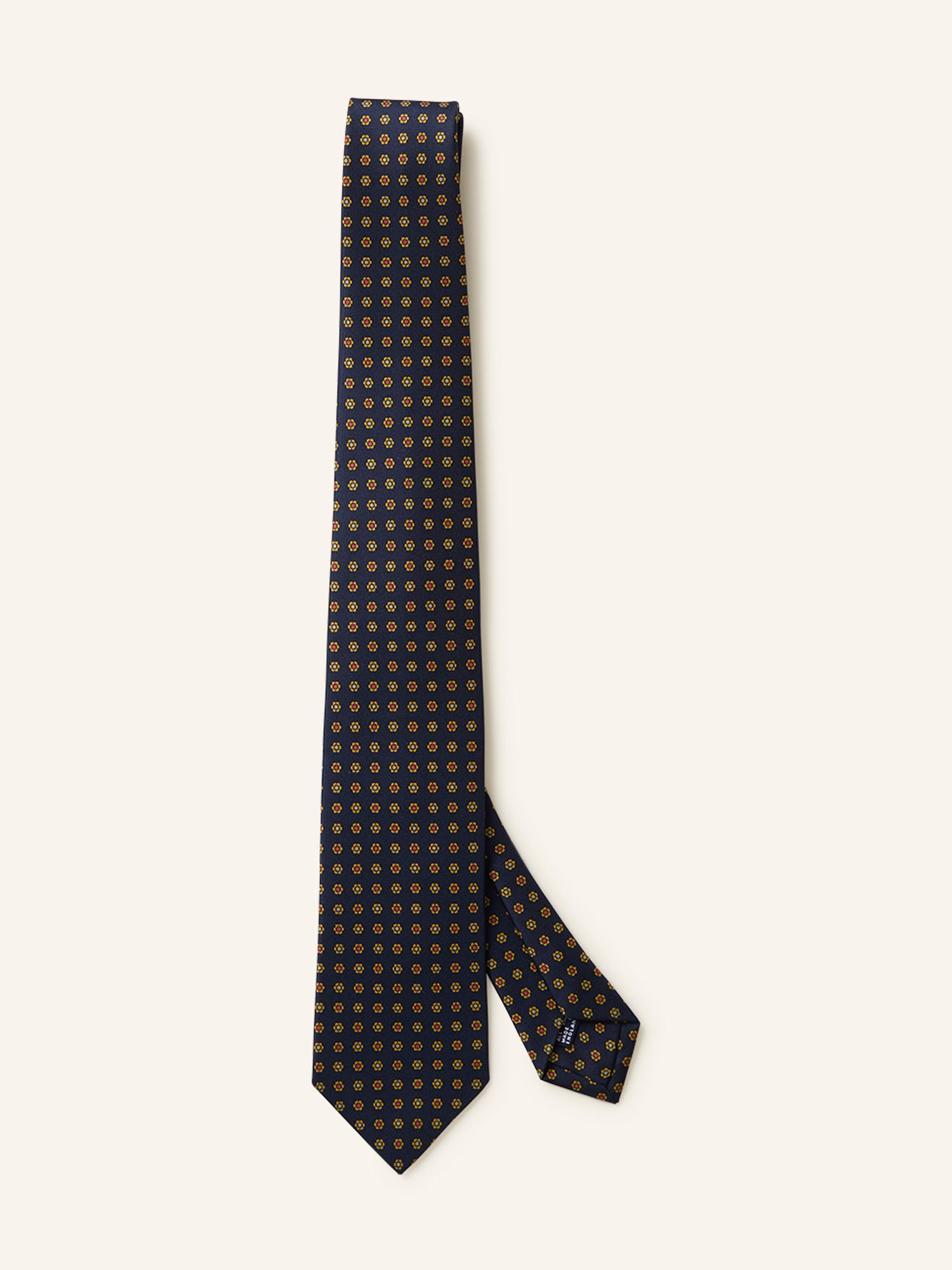 Mini Floral Print Silk Tie Navy