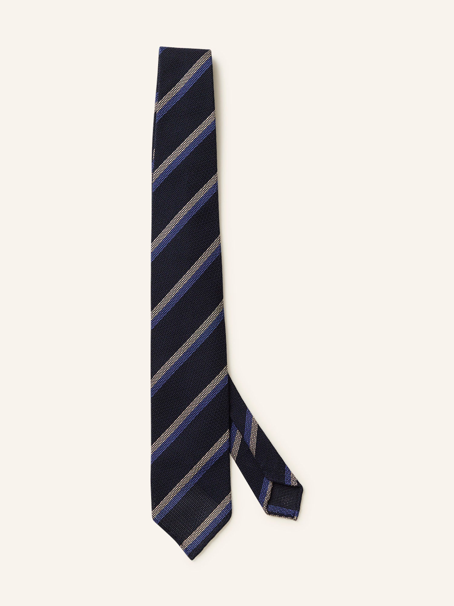 Stripe Grenadine Silk/Cotton Tie Navy/Blue/Ecru