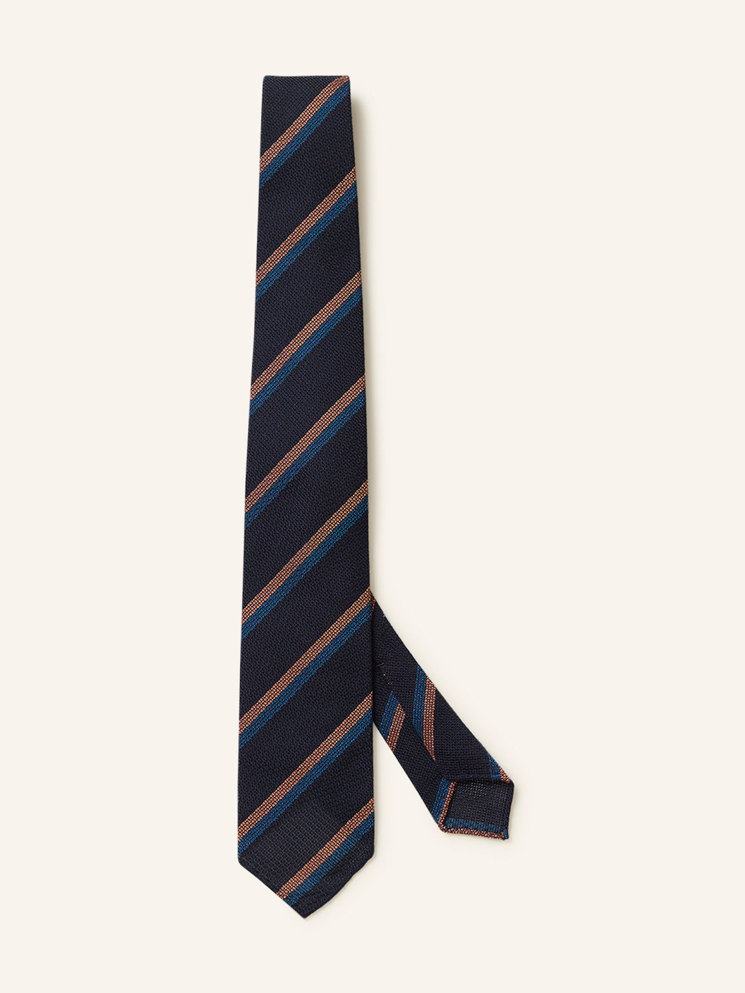 Stripe Grenadine Silk/Cotton Tie Navy/Blue/Orange