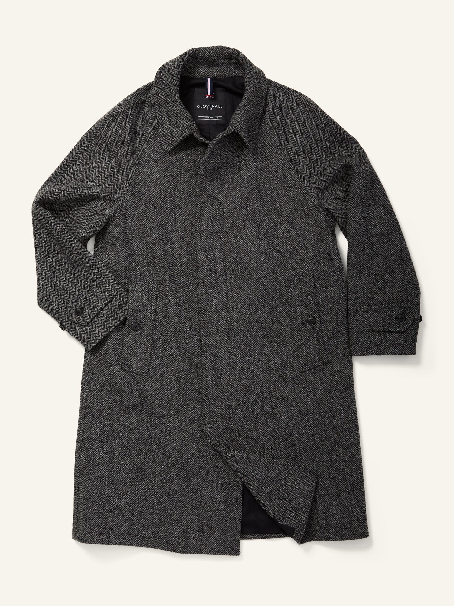 Harris Tweed Raglan Coat Grey Herringbone
