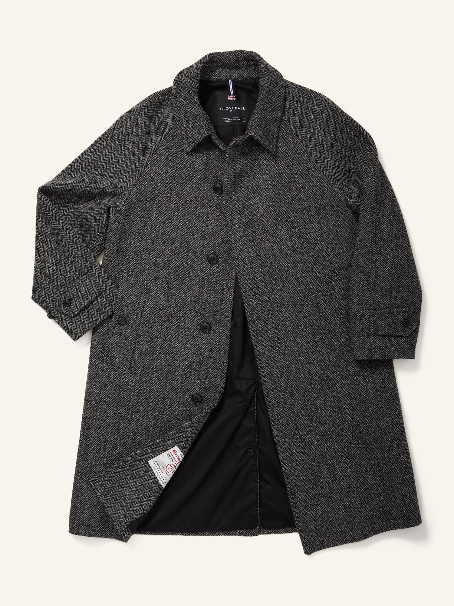 Harris Tweed Raglan Coat Grey Herringbone