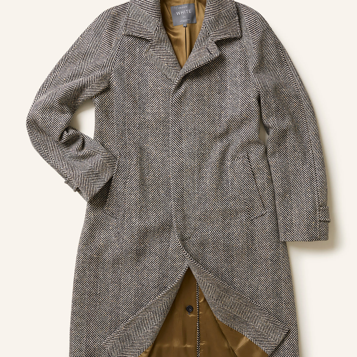 Private White The Donegal Tweed Overcoat Black White