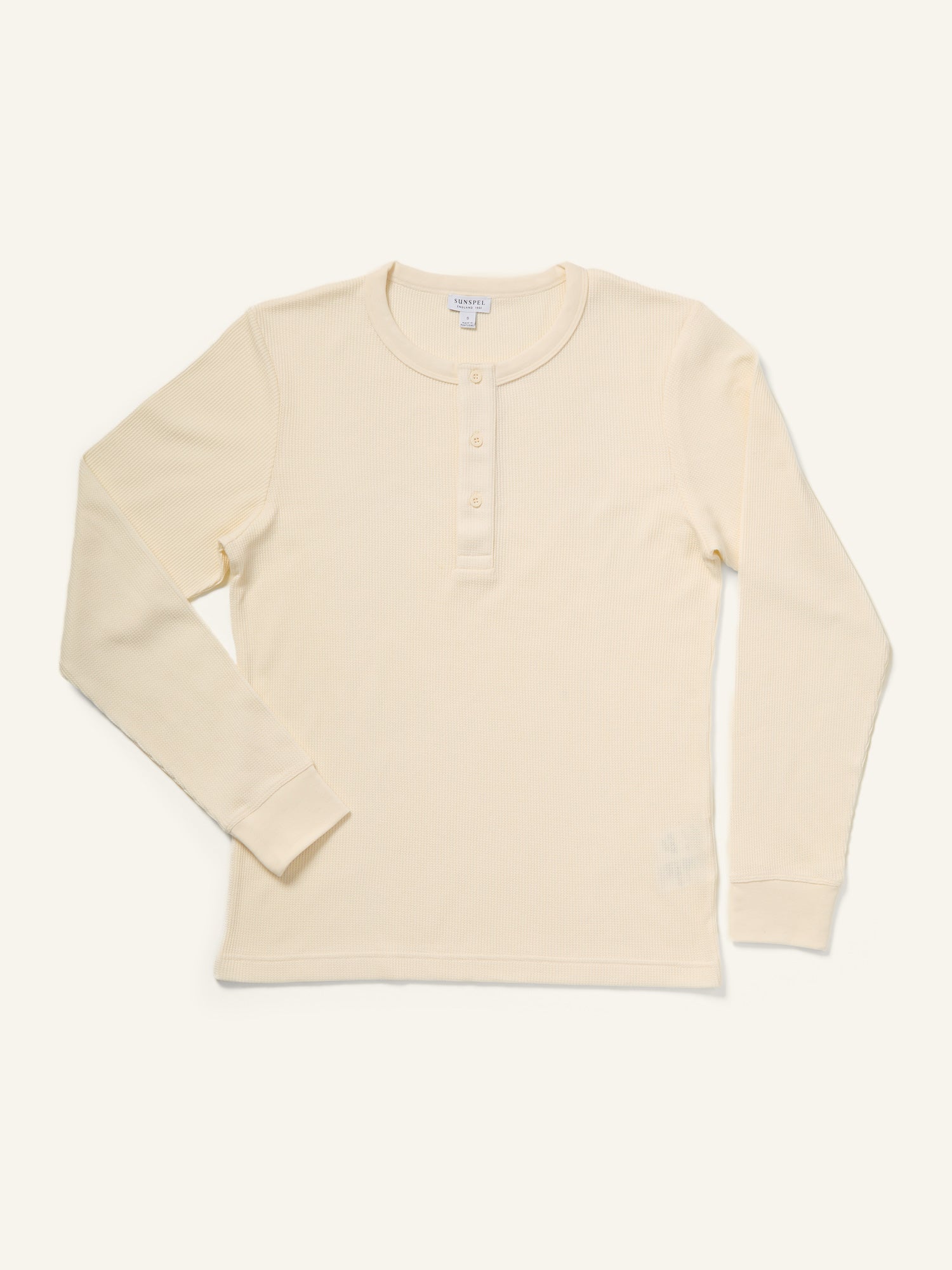 Long Sleeve Waffle Henley Shirt Ecru