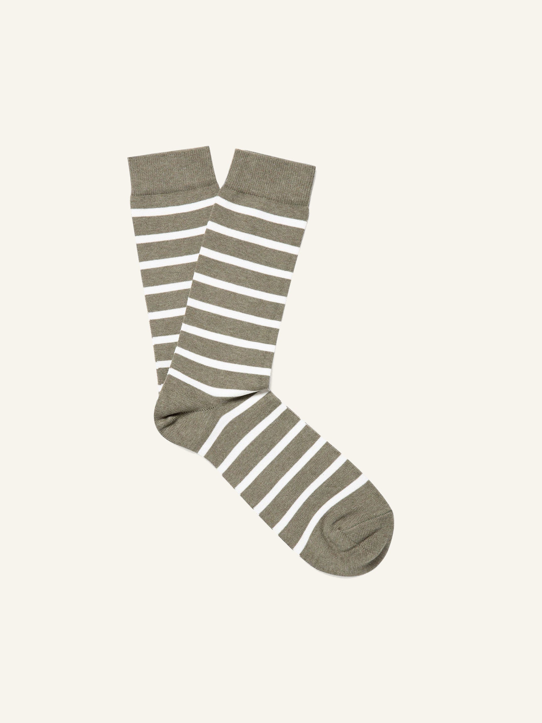 Breton Stripe Cotton Socks Pale Khaki/Ecru