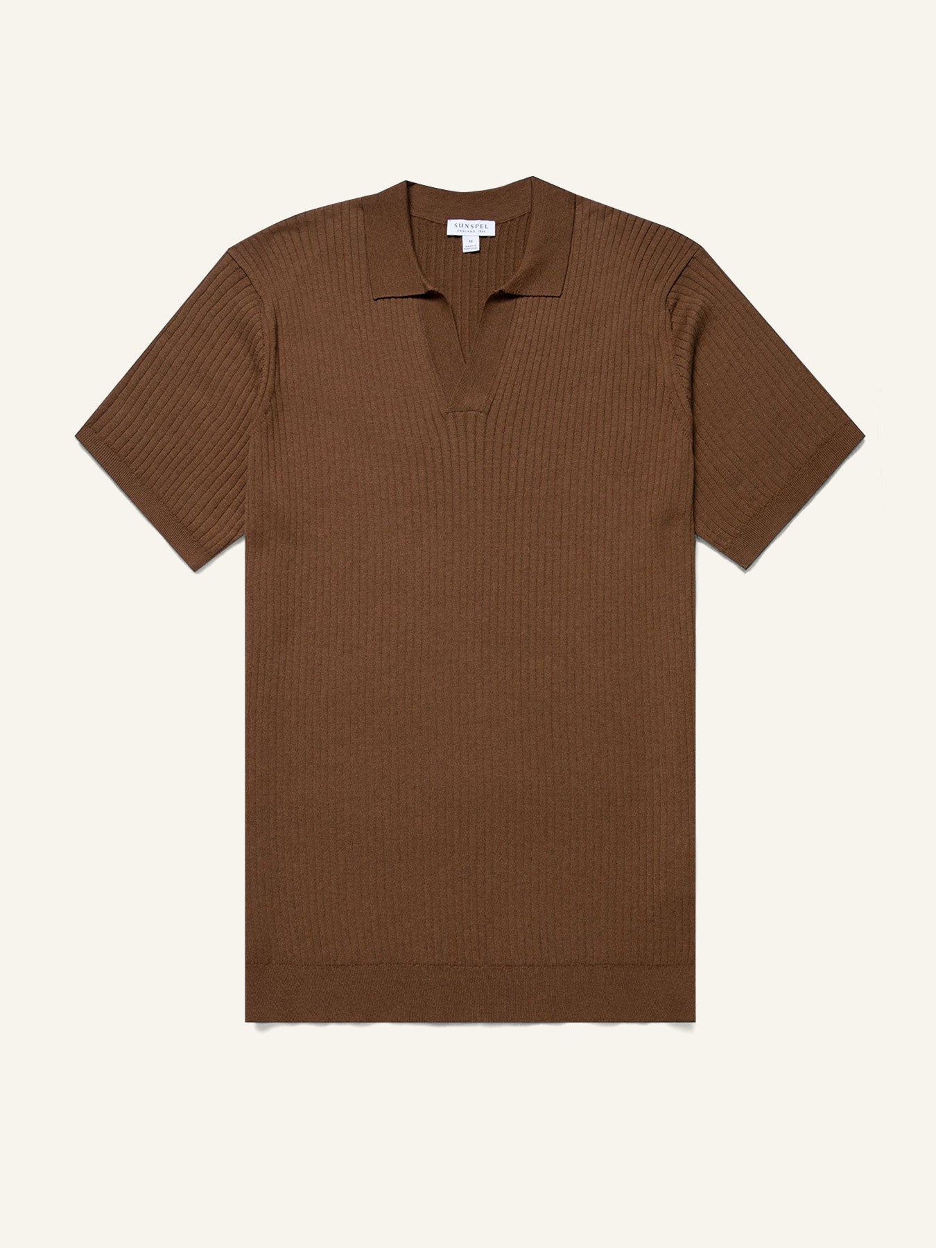 Fine Rib Silk/Cotton Polo Shirt Dk. Sand