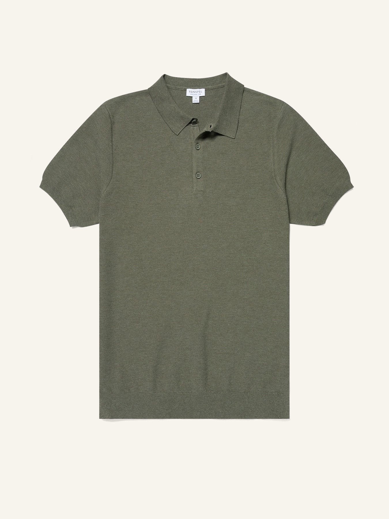 Fine Texture Knit Polo Shirt Khaki Melange