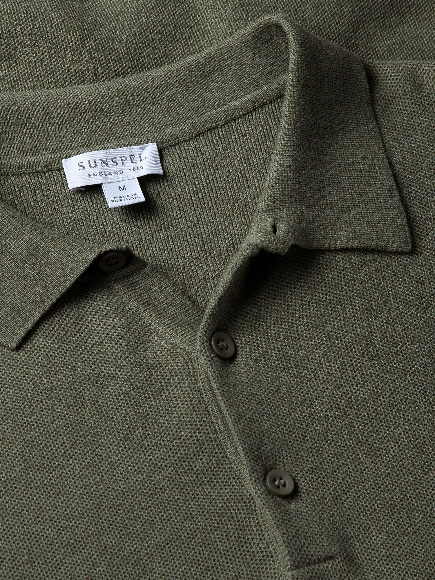 Fine Texture Knit Polo Shirt Khaki Melange