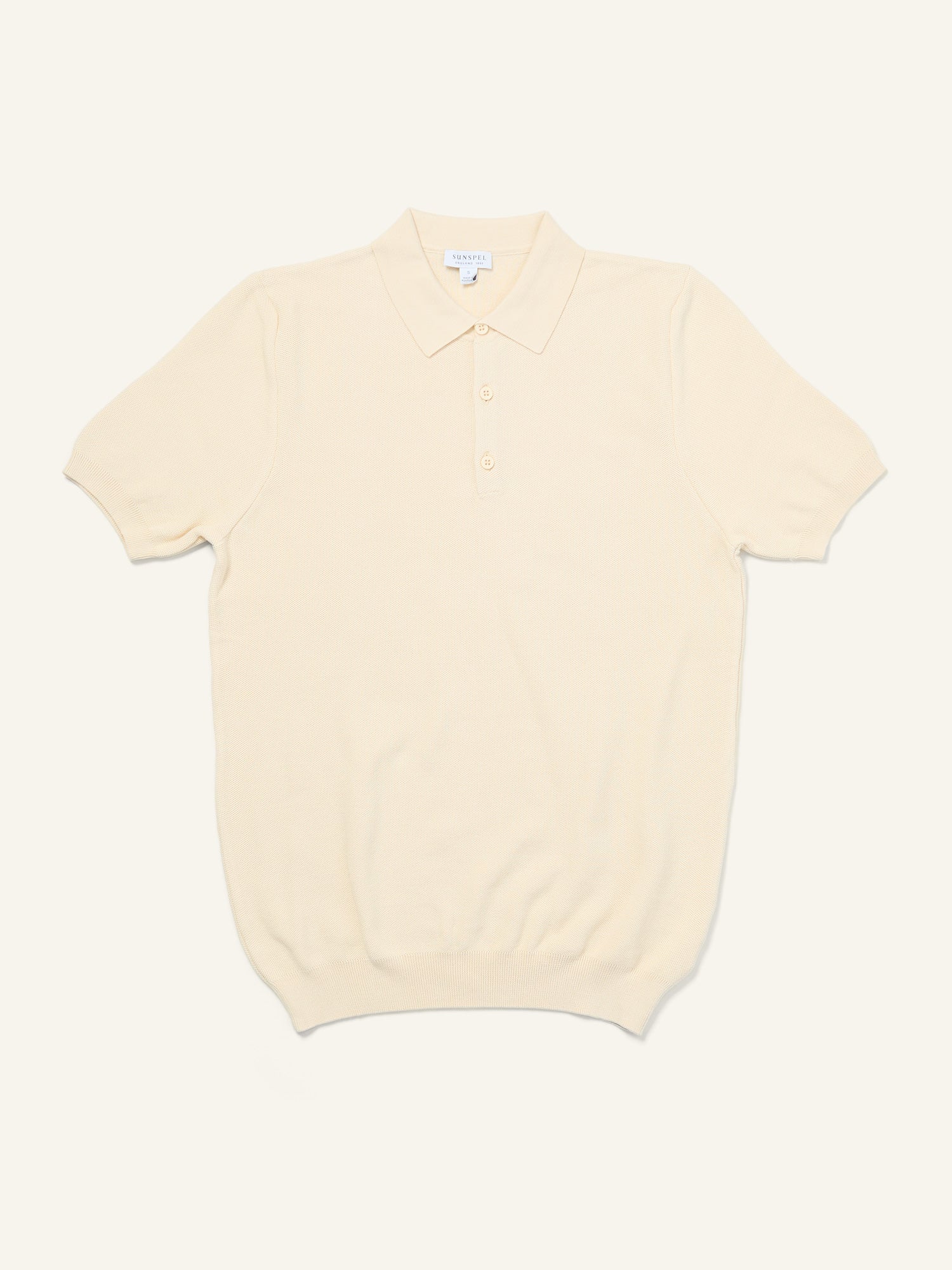 Fine Texture Knit Polo Shirt Ecru