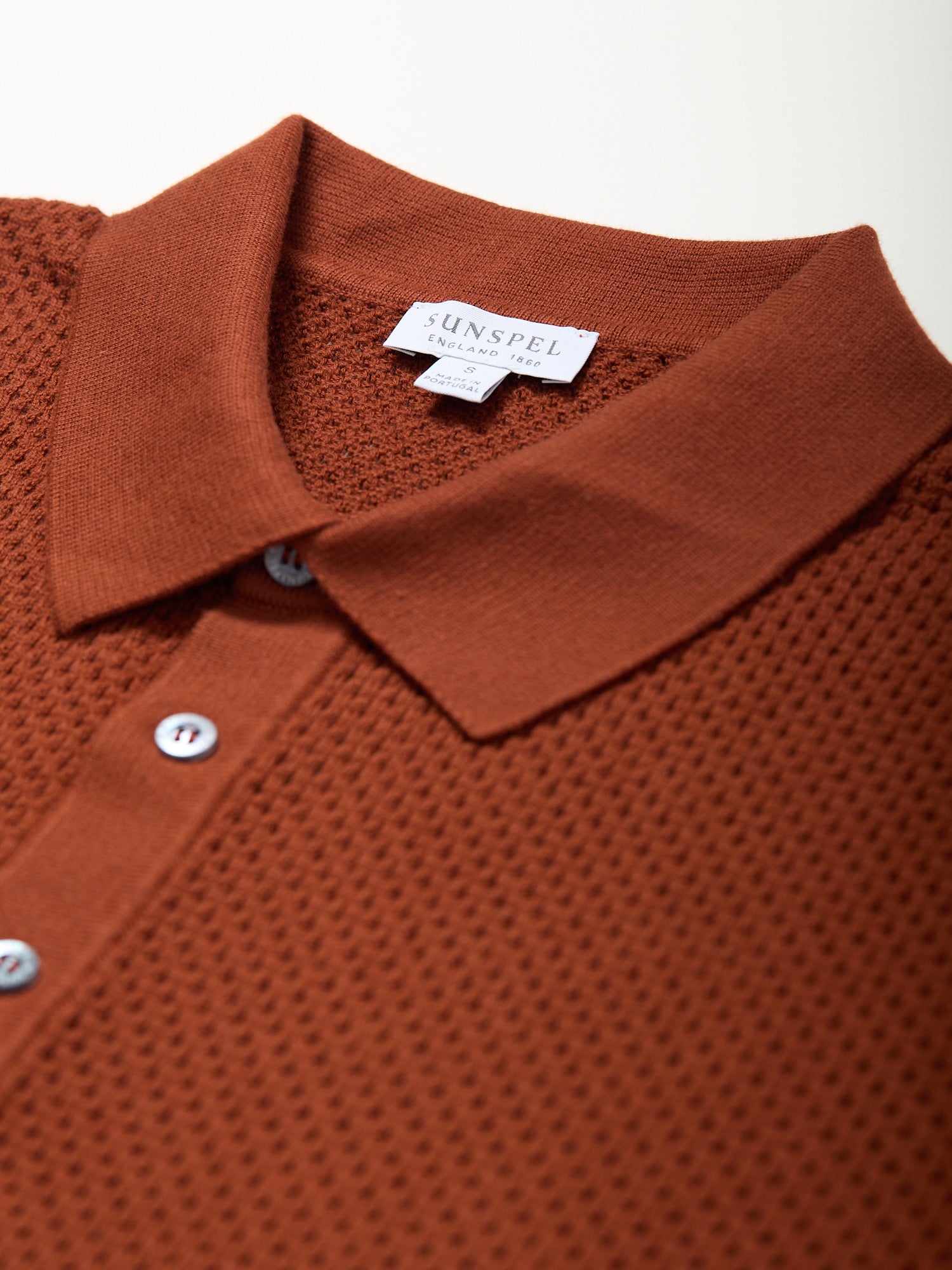 Knitted Cotton Mesh Polo Rust