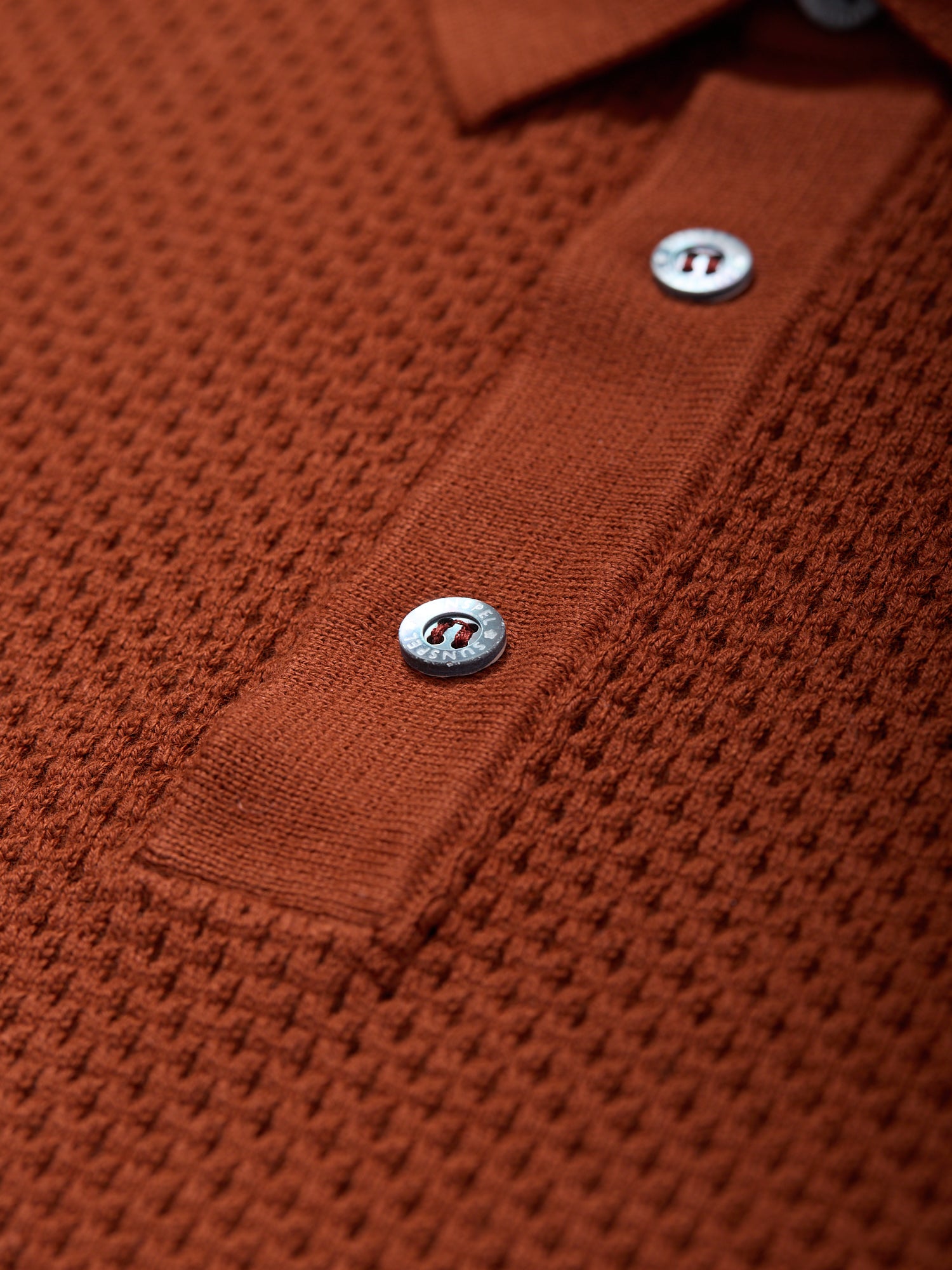 Knitted Cotton Mesh Polo Rust